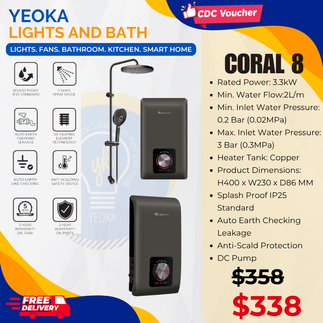 Decco Coral 8 Instant heater with Rainshower Set