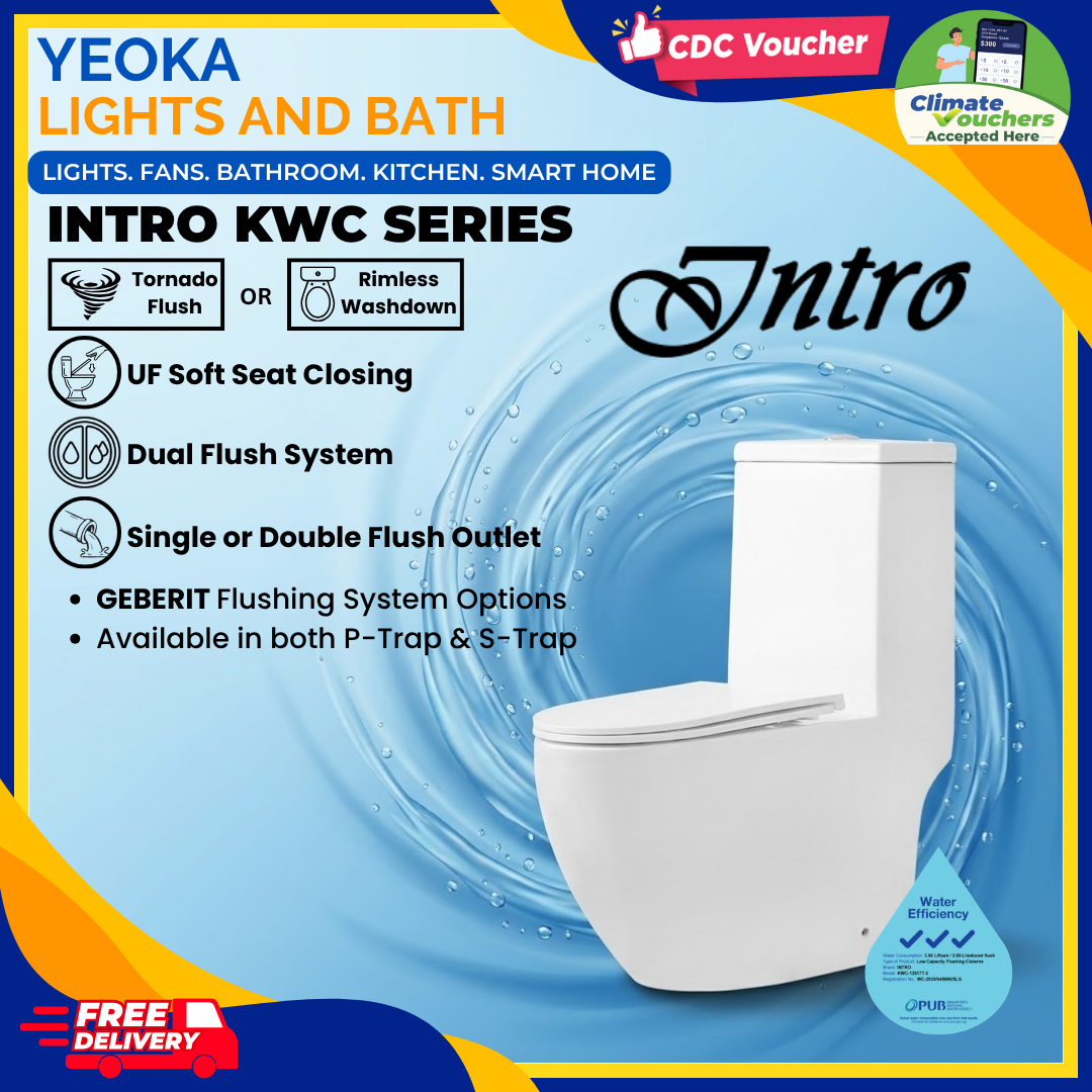 YEOKA x INTRO KWC Series Toilet Bowl, Rimless Washdown Design, Dual Flush System, UF Soft Closing, P-Trap S-Trap Compatible,