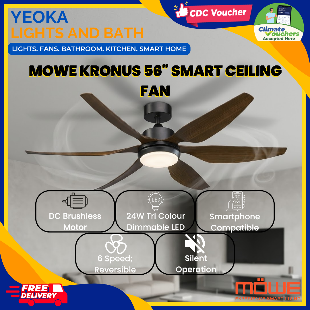 [FREE INSTALLATION] MOWE Kronus 56 Inch Smart Ceiling Fan | DC Motor | Dimmable 3 Tone LED Light 
