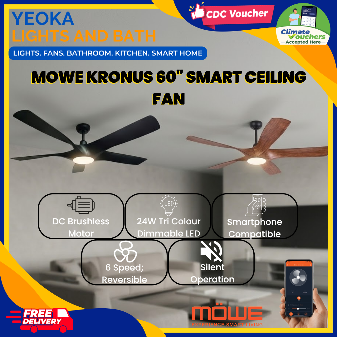 [FREE INSTALLATION] MOWE Kronus 60 Inch Smart Ceiling Fan | DC Motor | Dimmable 3 Tone LED Light 