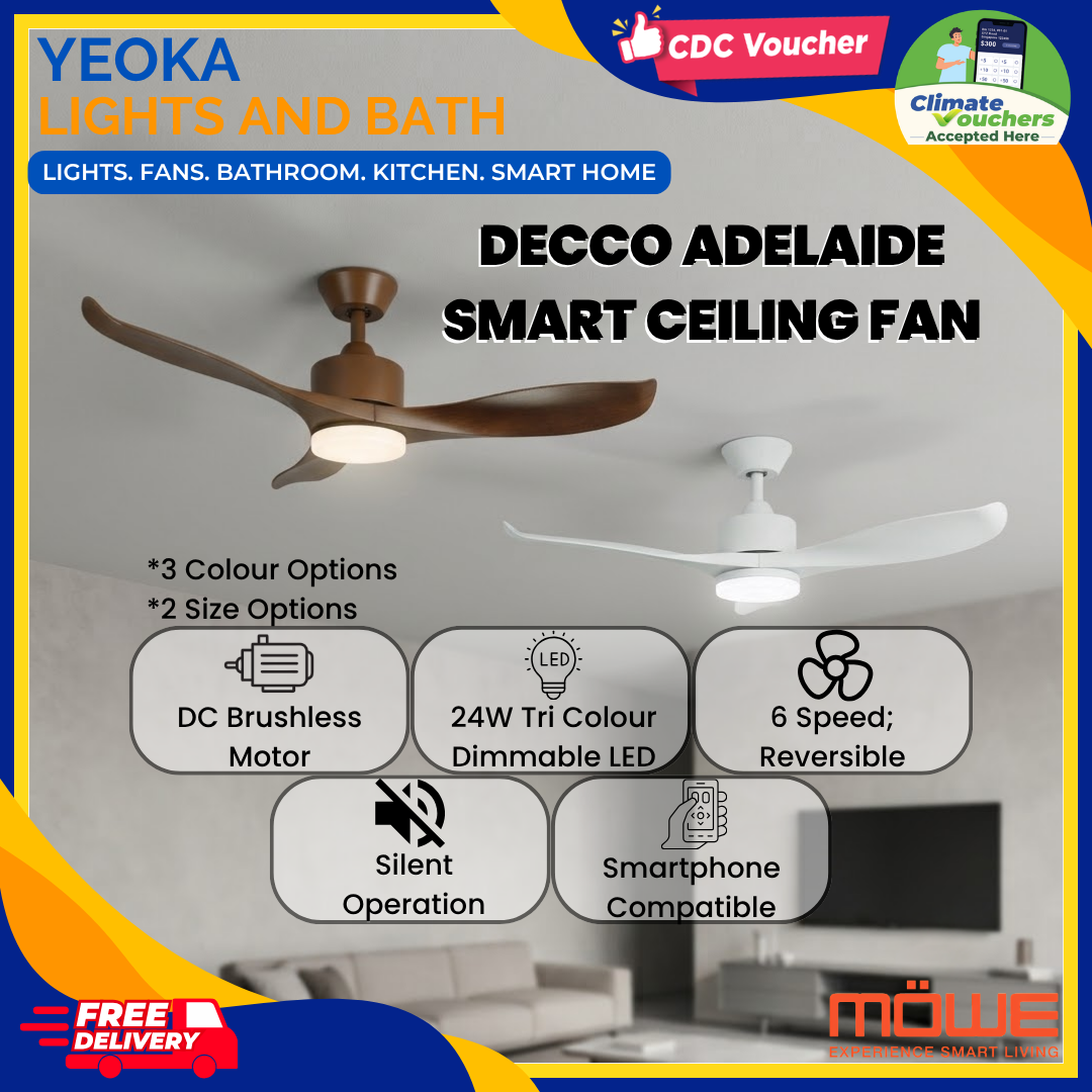 [FREE INSTALLATION] DECCO Adelaide Smart Ceiling Fan | DC Motor | Dimmable 3 Tone LED Light | 42",52"