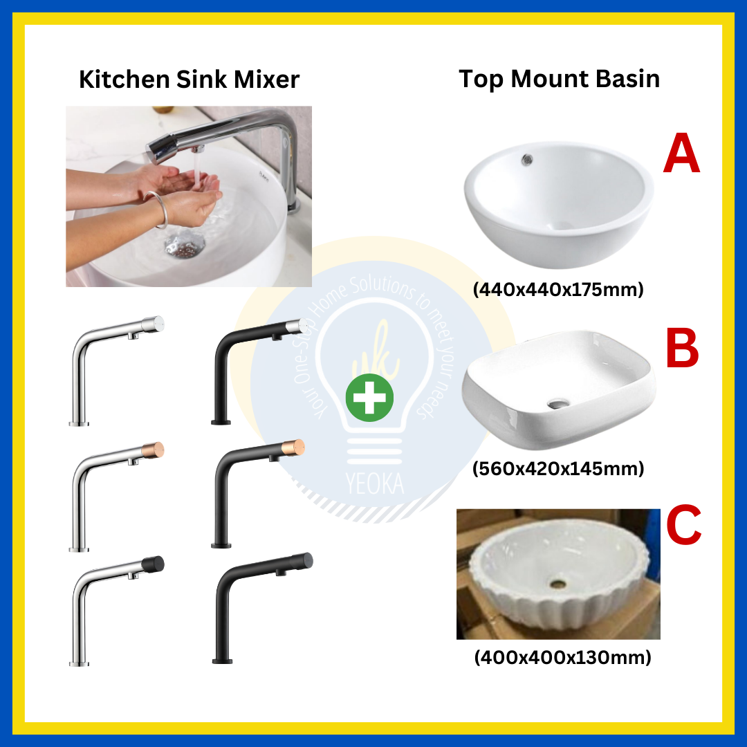 "MIX & MATCH" (1+1) Top Mount Basin + Basin Mixer Tap