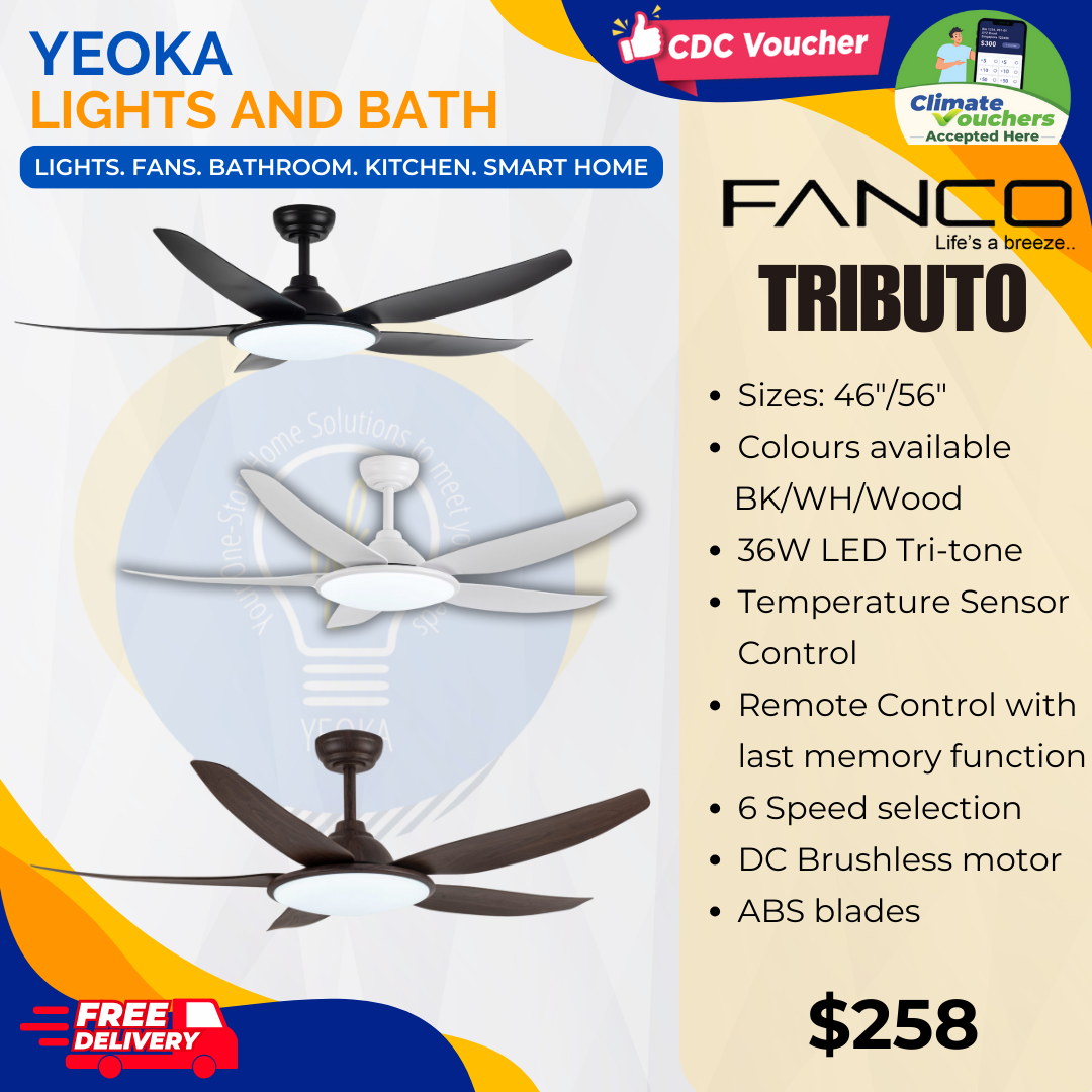 FANCO Ceiling Fan TRIBUTO DC Motor (46"/56") with 36W 3 Tone LED Light Kit