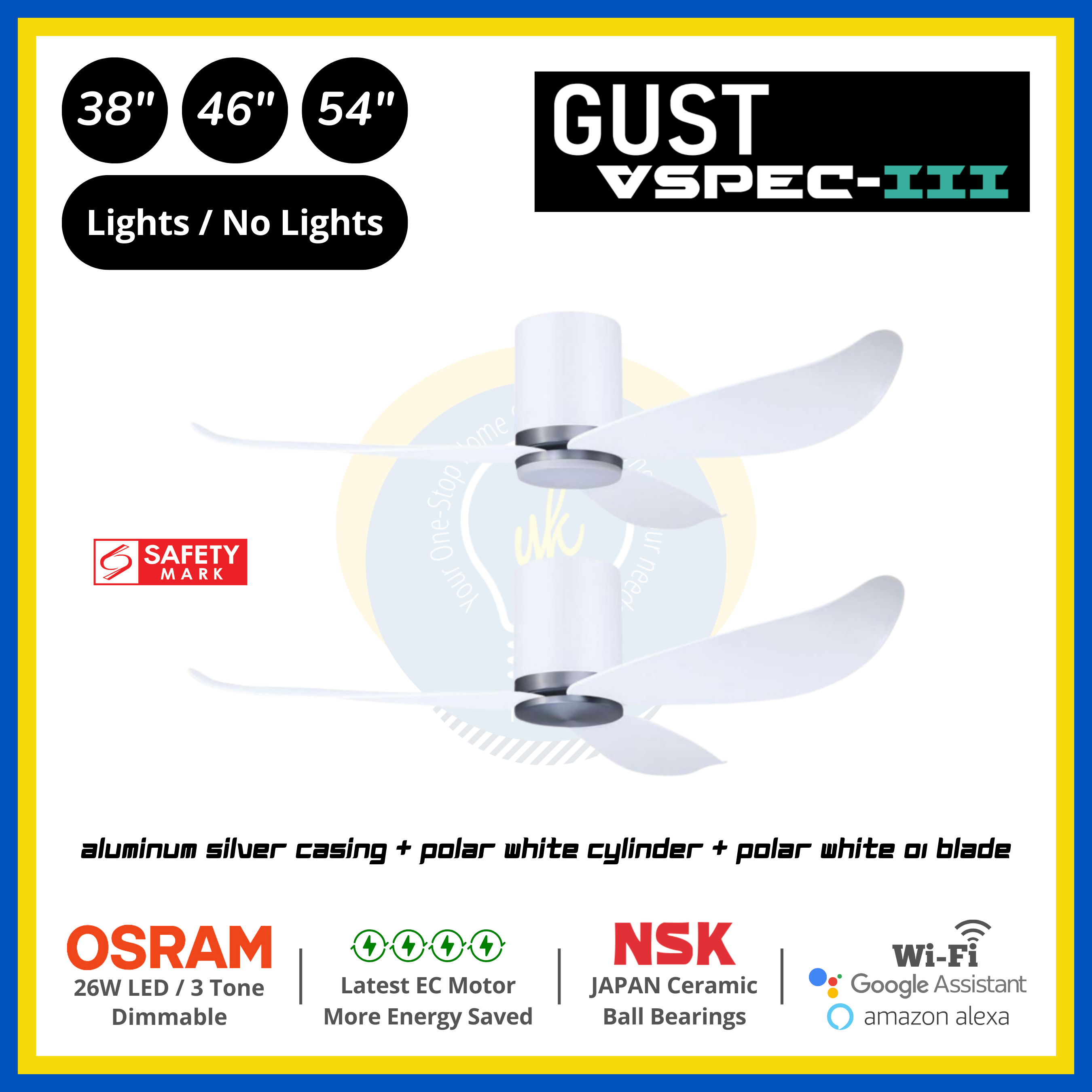 PO Eco Gust VSPEC-III 3 Blades (38"/46"/54") Air Foil 01 Blade Ceiling Fan