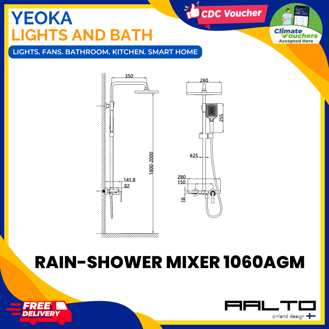 AALTO 1060A Modern Rainshower Mixer Set