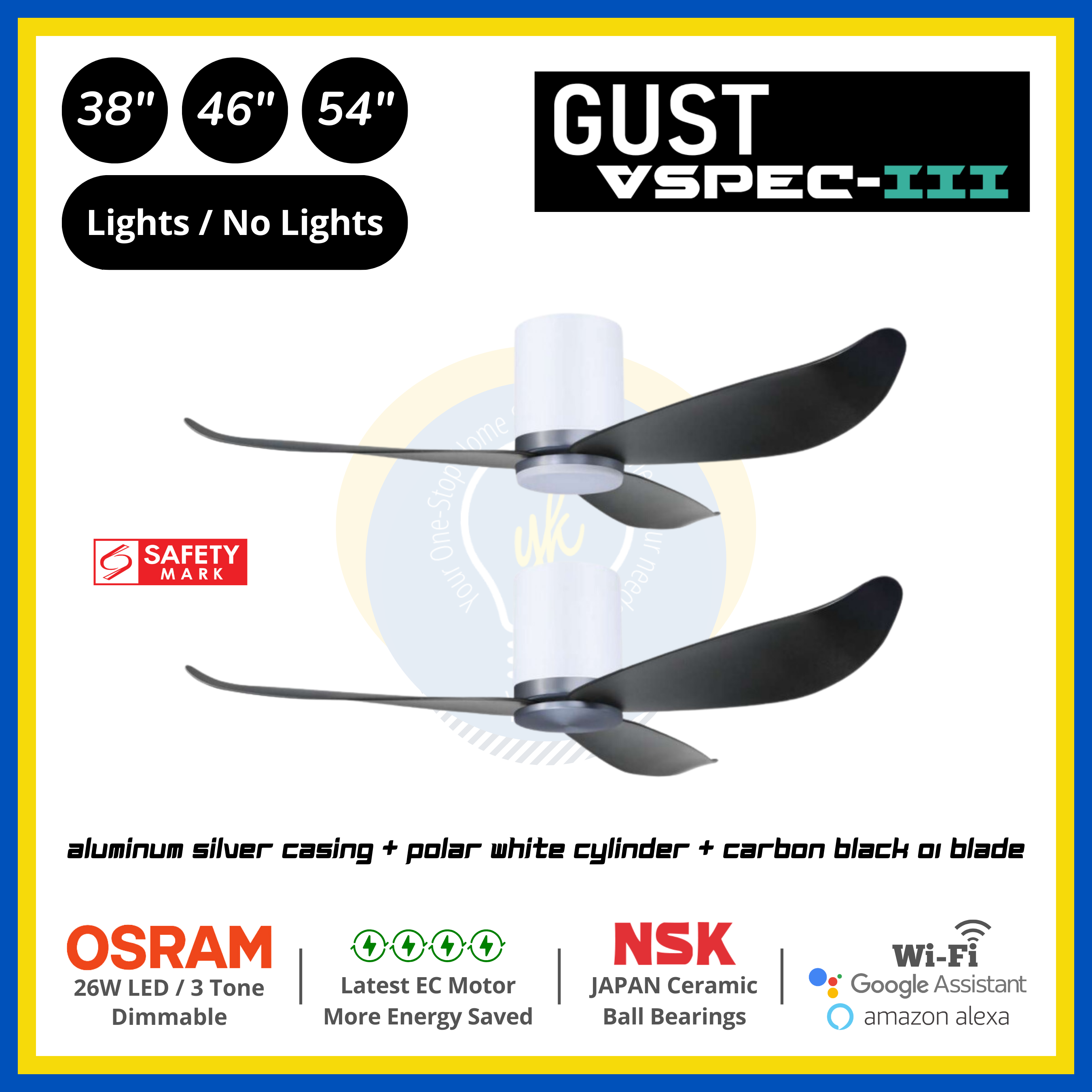 PO Eco Gust VSPEC-III 3 Blades (38"/46"/54") Air Foil 01 Blade Ceiling Fan