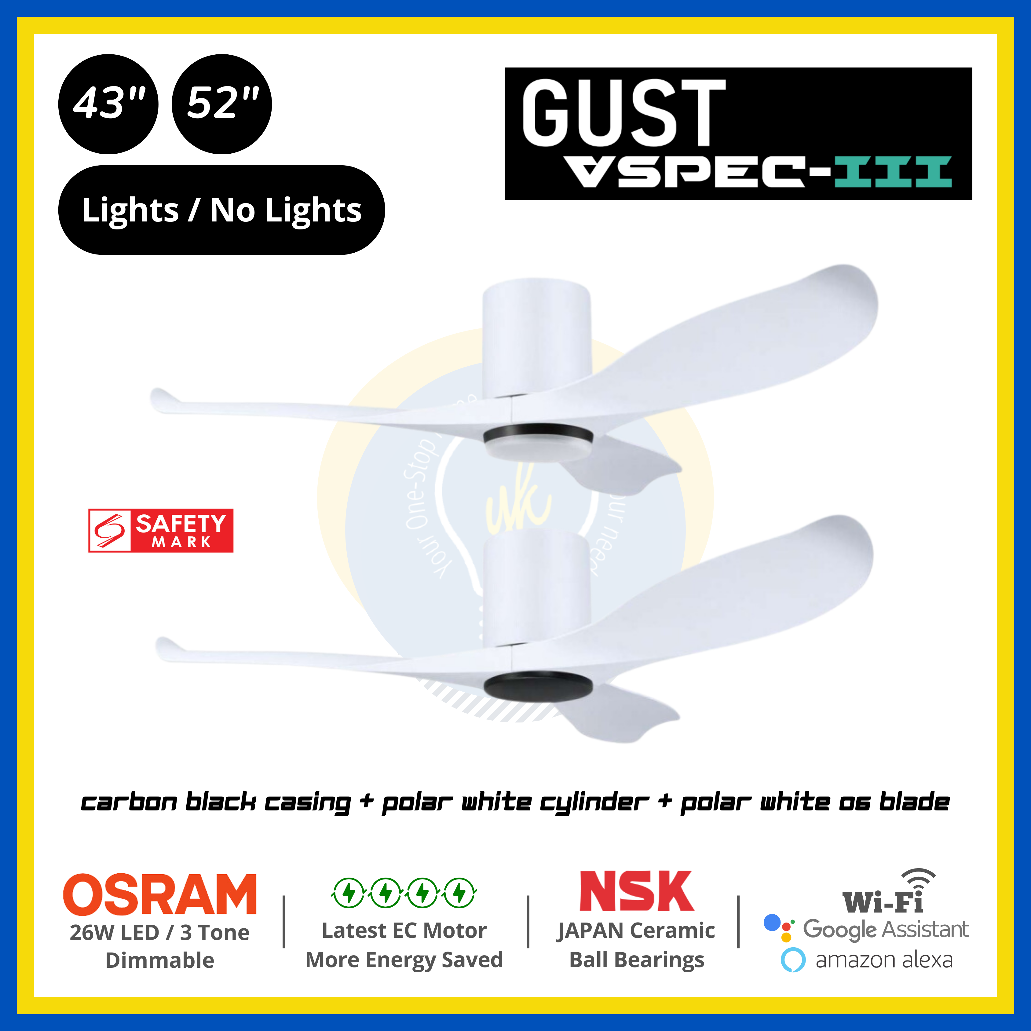 PO Eco Gust VSPEC-III 3 Blades (43"/52") Air Foil 06 Blade Ceiling Fan