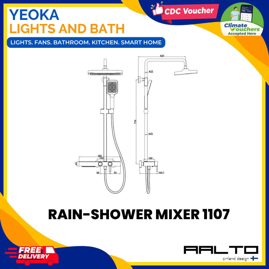 AALTO 1107 Single Lever 3 Way Rain Shower Mixer Set