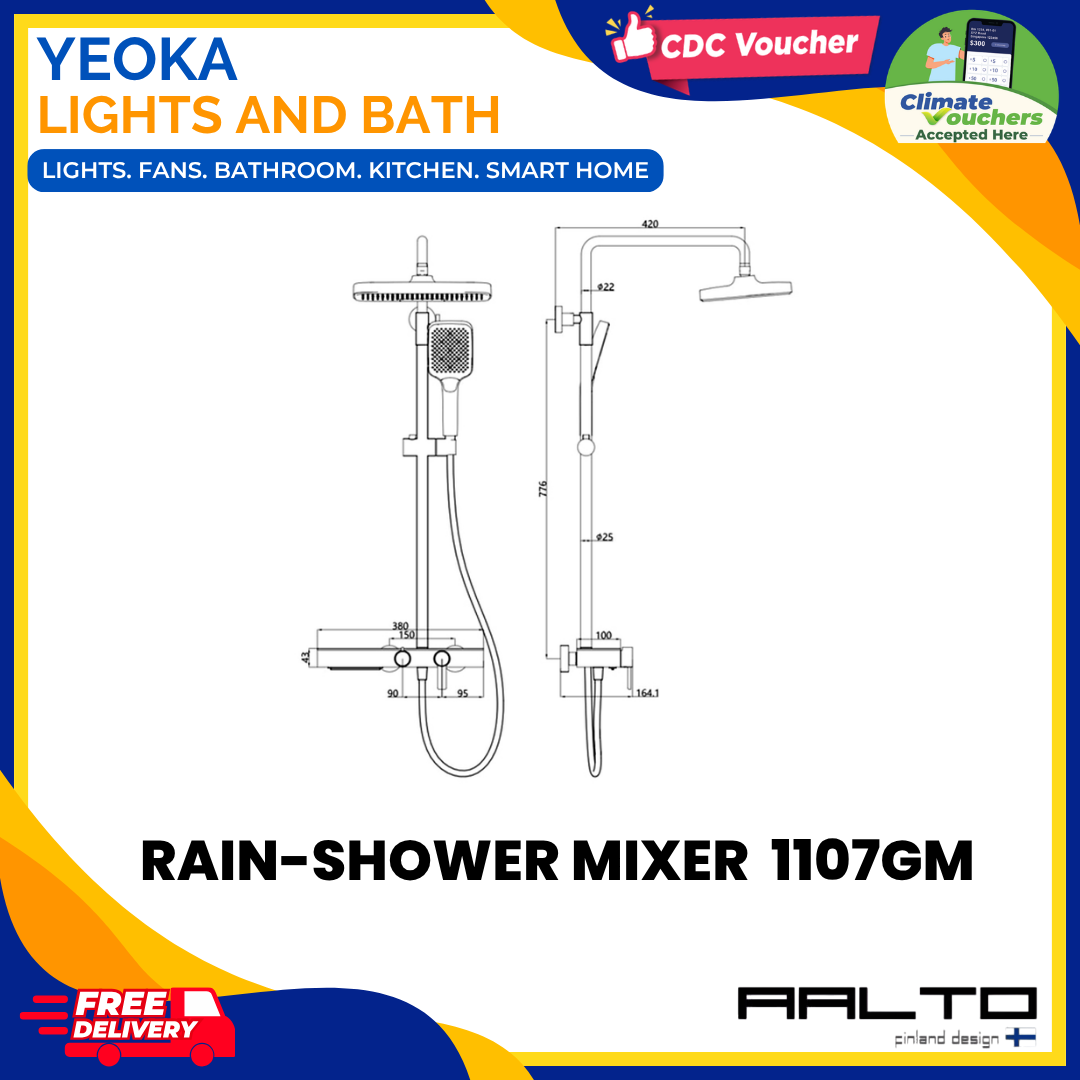 AALTO 1107 Single Lever 3 Way Rain Shower Mixer Set