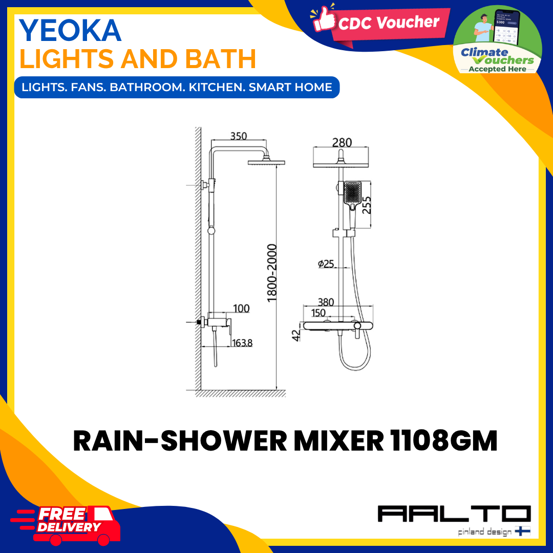 AALTO 1108Modern Rainshower Mixer Set, Piano Tiles Control