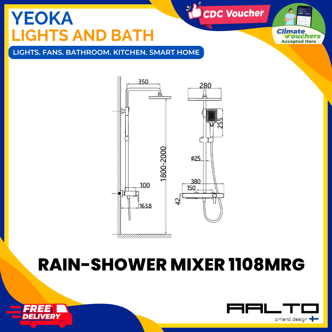 AALTO 1108Modern Rainshower Mixer Set, Piano Tiles Control