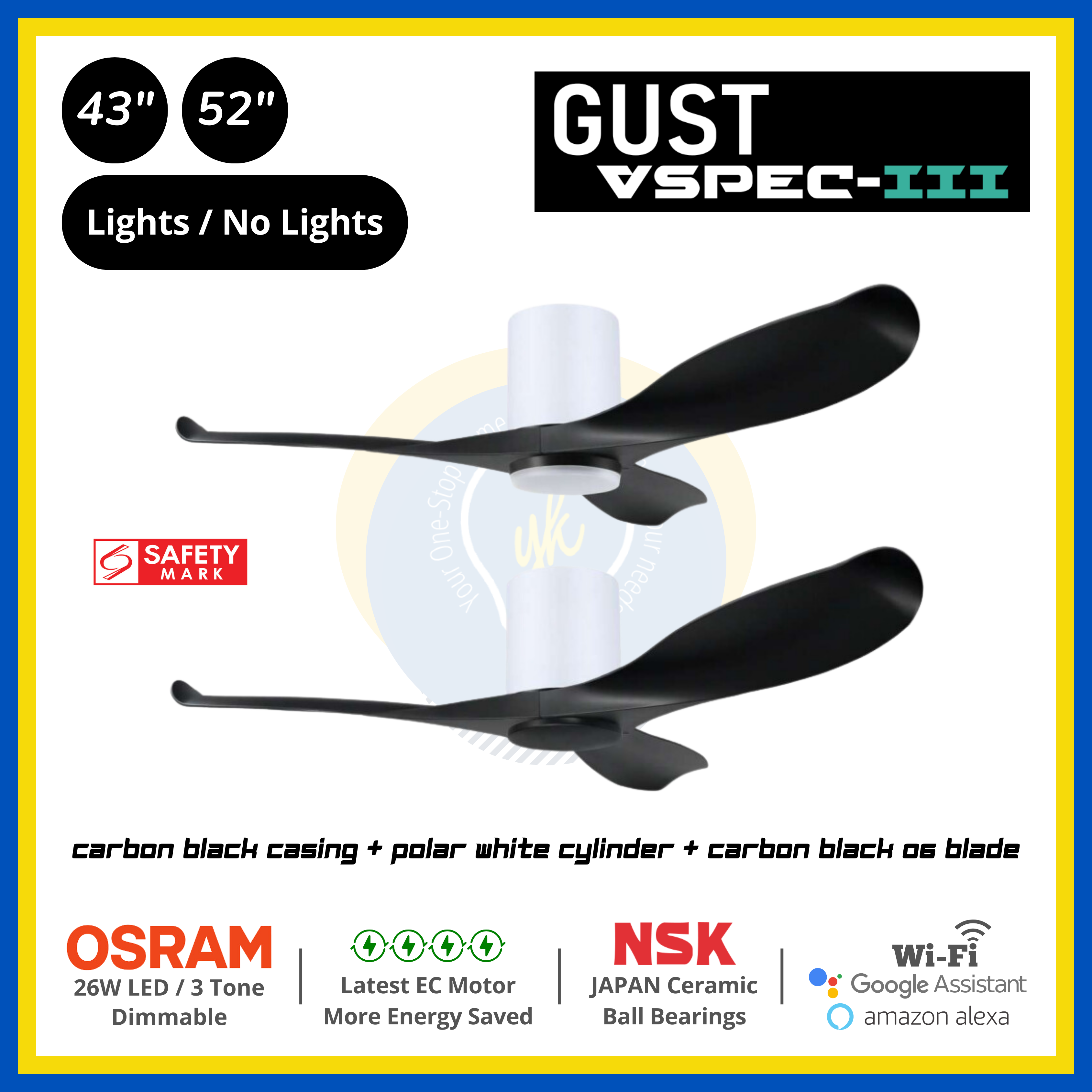 PO Eco Gust VSPEC-III 3 Blades (43"/52") Air Foil 06 Blade Ceiling Fan