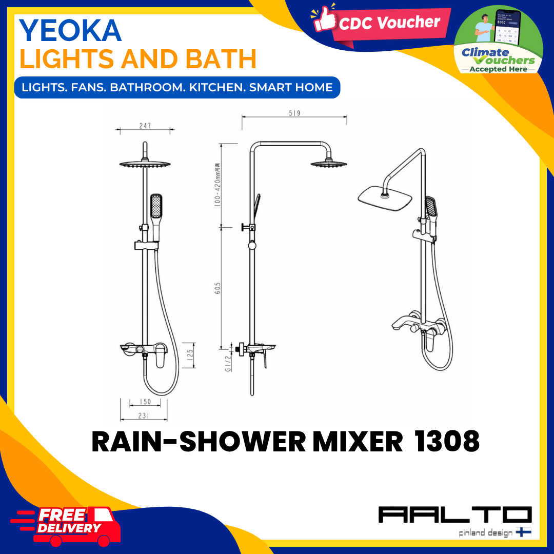 AALTO 1308 Modern Single-Lever Rainshower Mixer Set