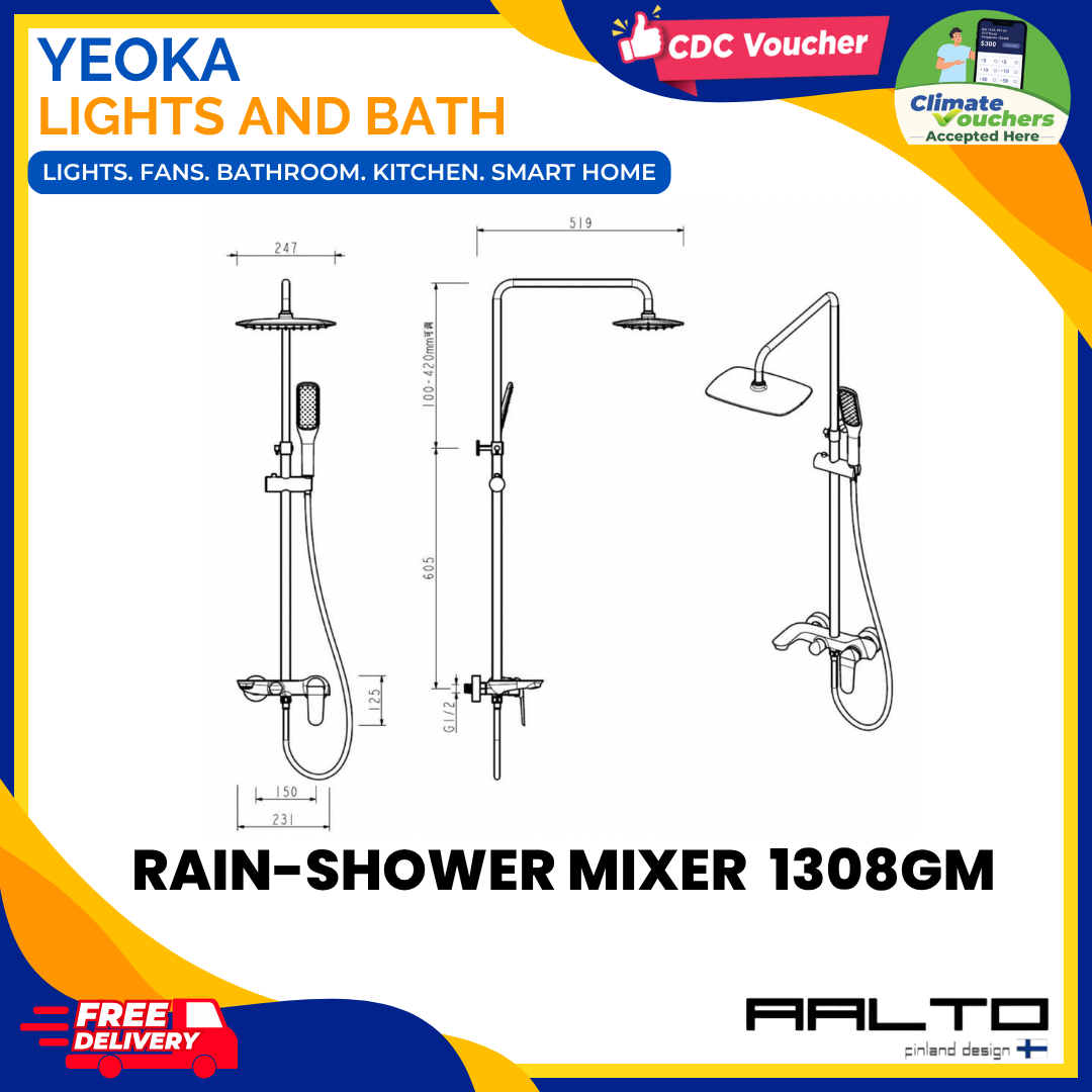 AALTO 1308 Modern Single-Lever Rainshower Mixer Set