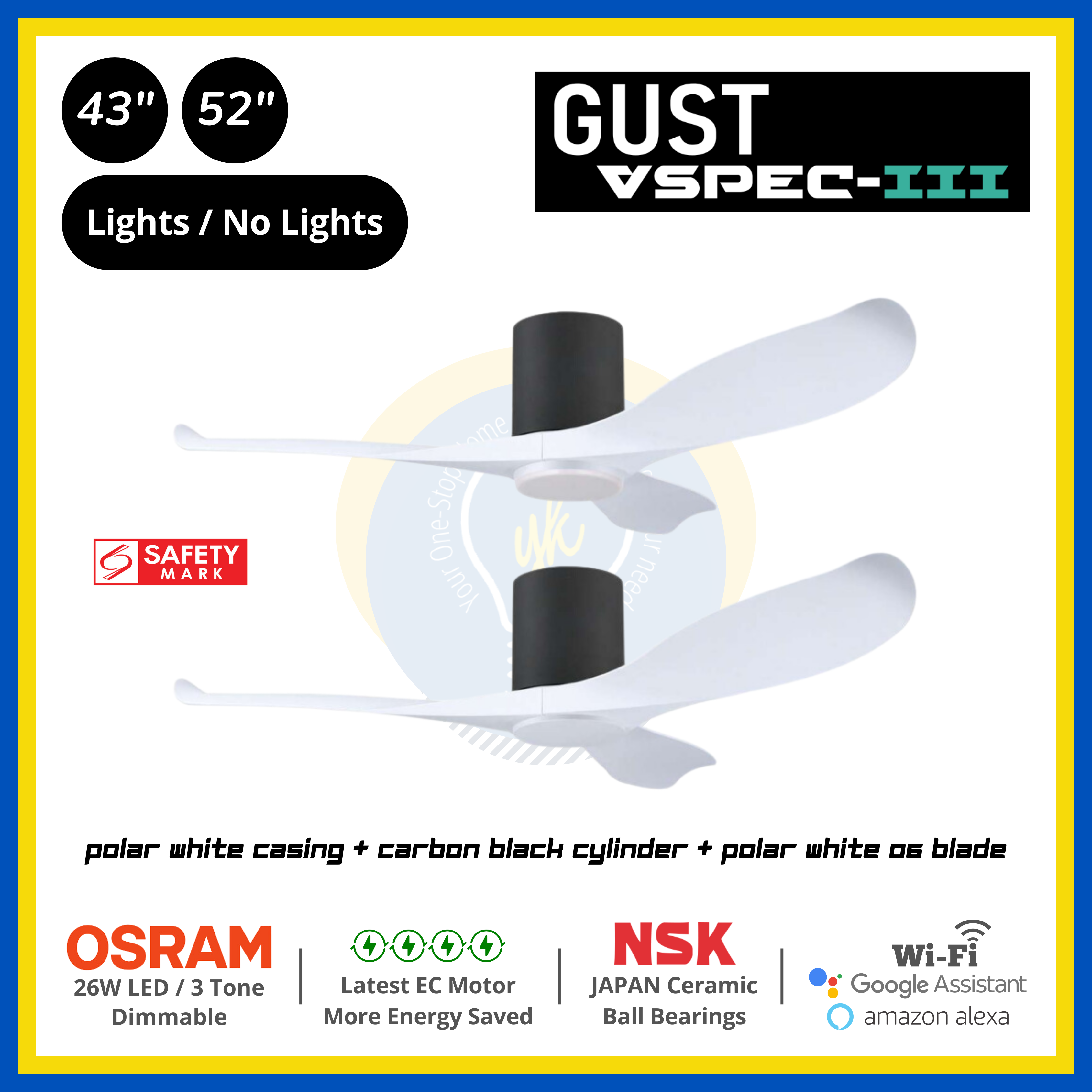 PO Eco Gust VSPEC-III 3 Blades (43"/52") Air Foil 06 Blade Ceiling Fan