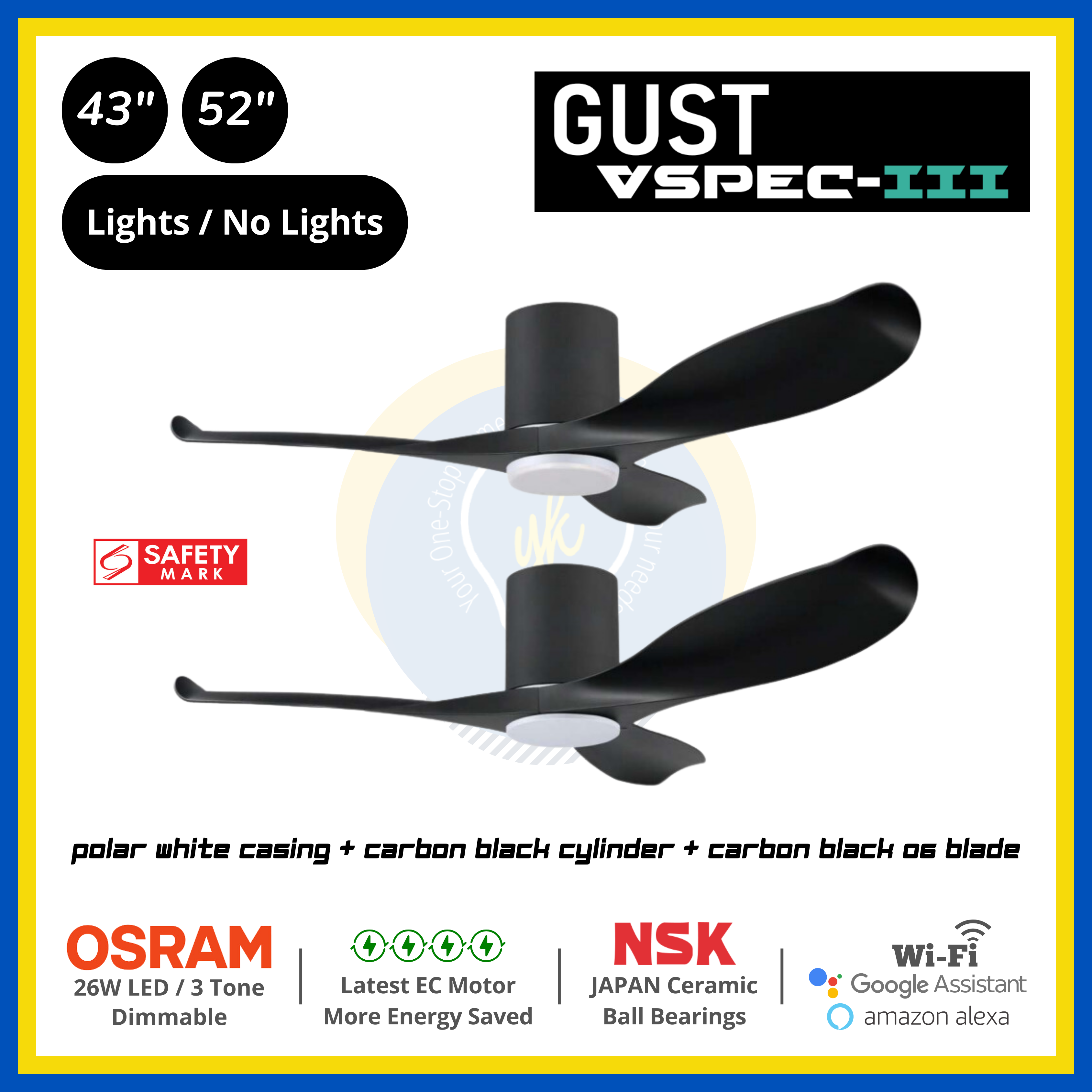 PO Eco Gust VSPEC-III 3 Blades (43"/52") Air Foil 06 Blade Ceiling Fan