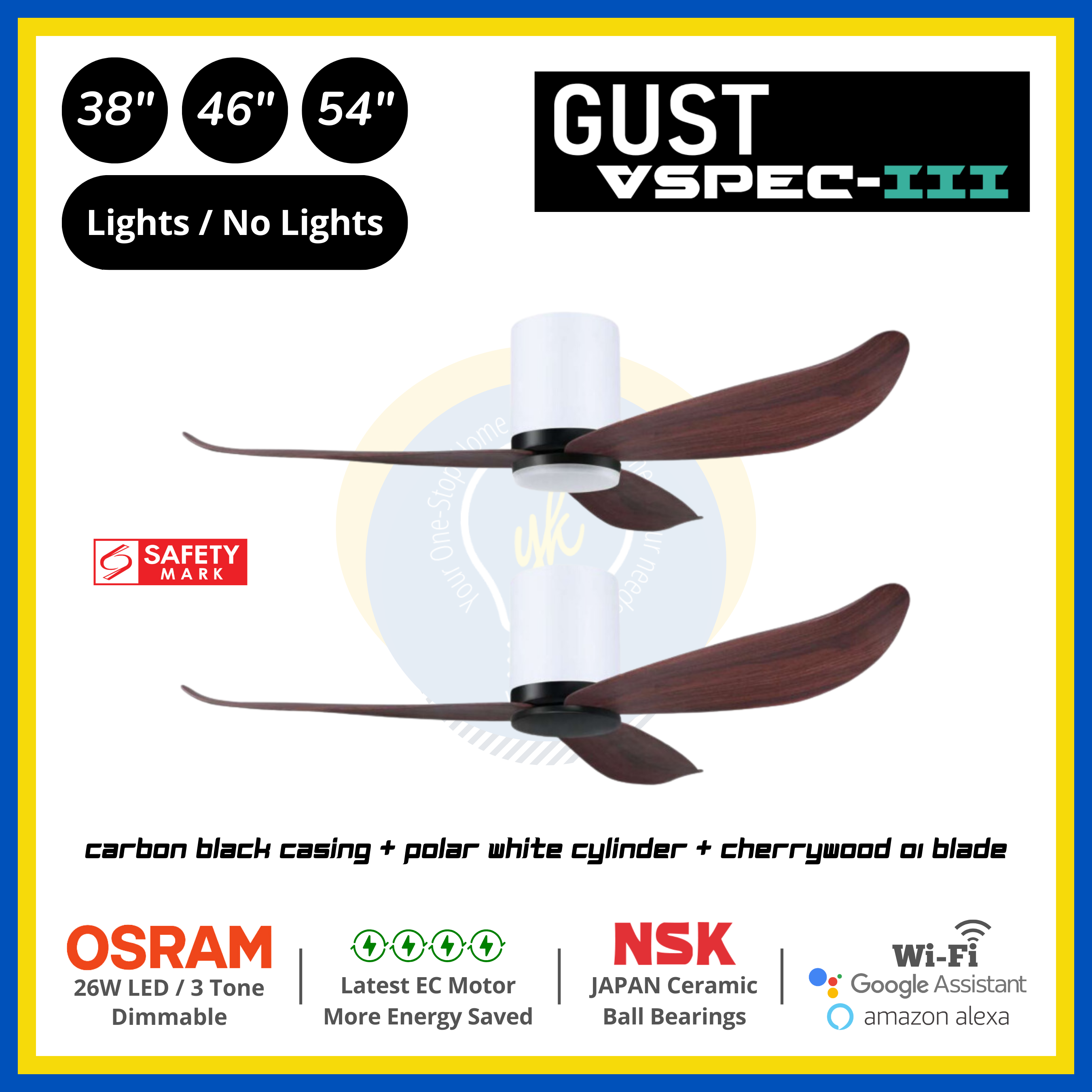 PO Eco Gust VSPEC-III 3 Blades (38"/46"/54") Air Foil 01 Blade Ceiling Fan