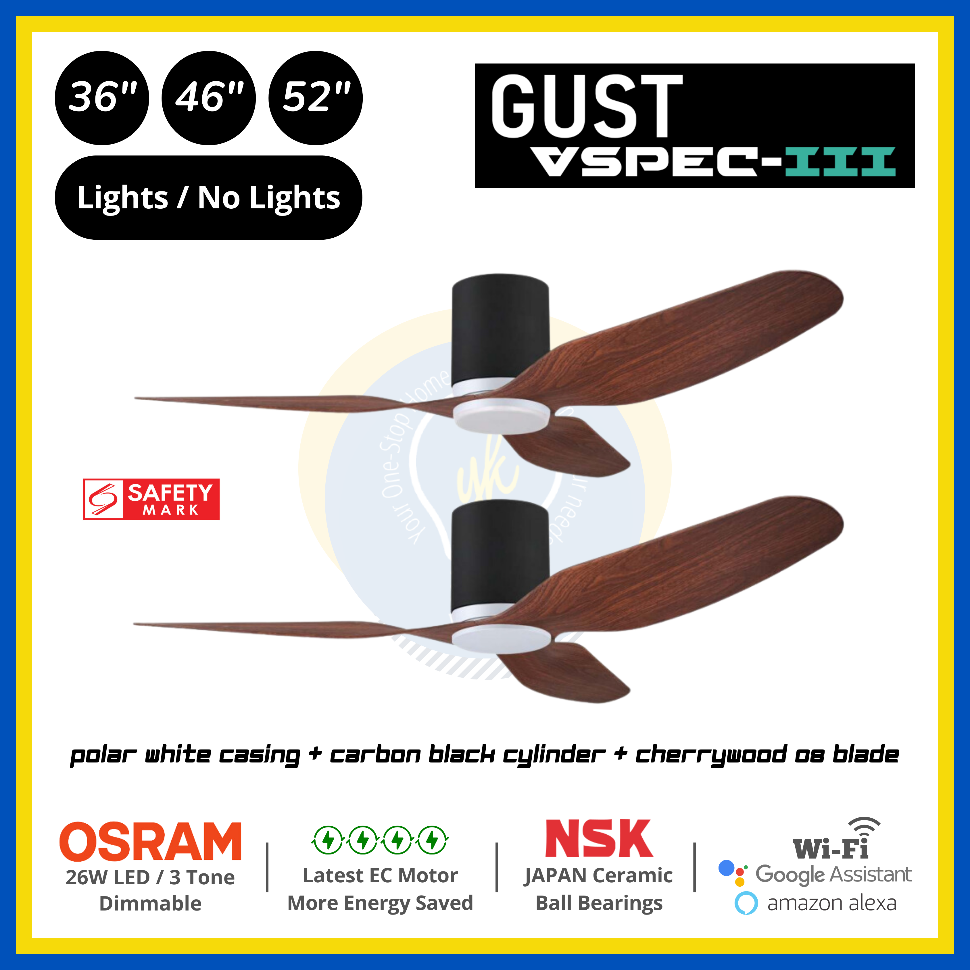 PO Eco Gust VSPEC-III 3 Blades (36"/46"/52") Air Foil 08 Blade Ceiling Fan