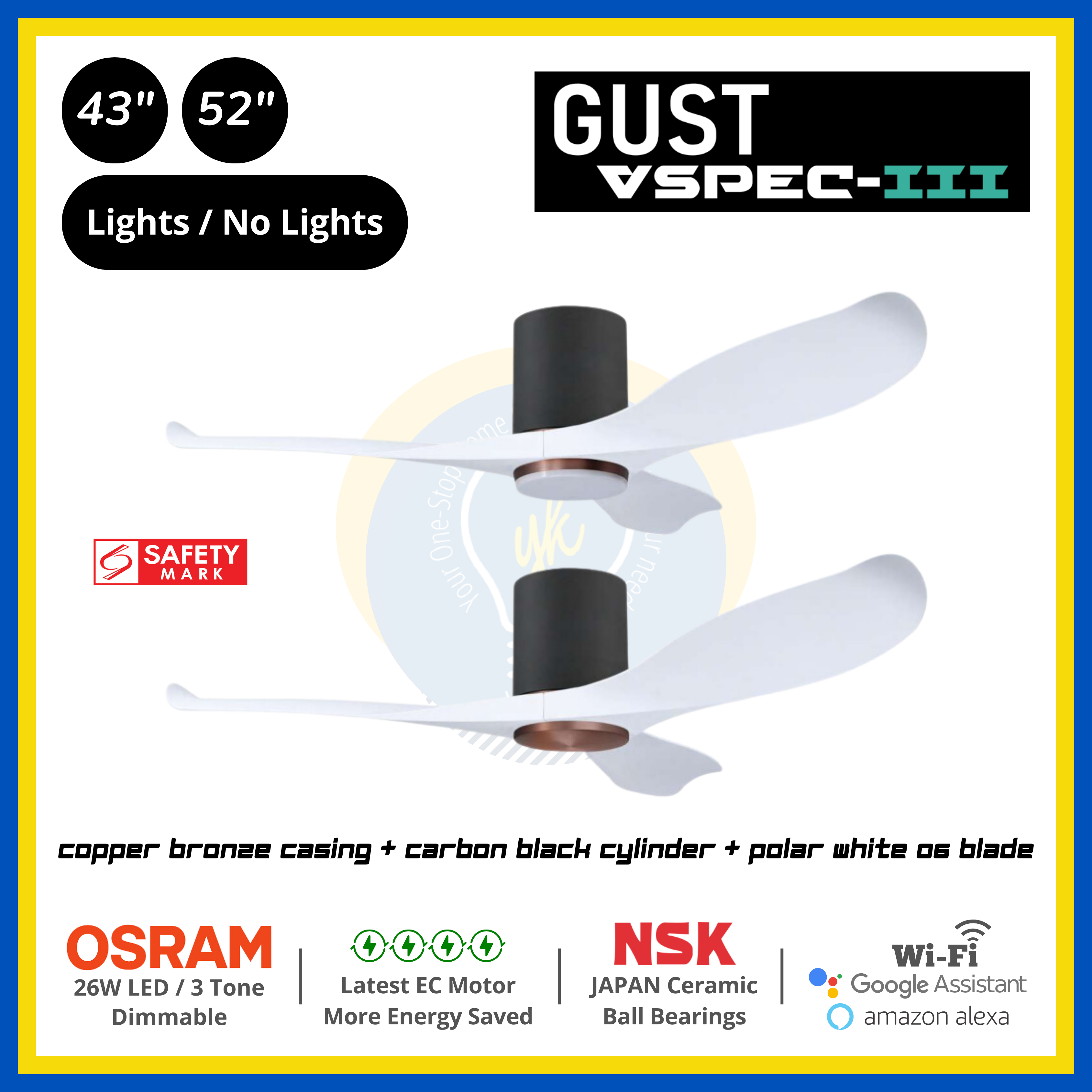 PO Eco Gust VSPEC-III 3 Blades (43"/52") Air Foil 06 Blade Ceiling Fan