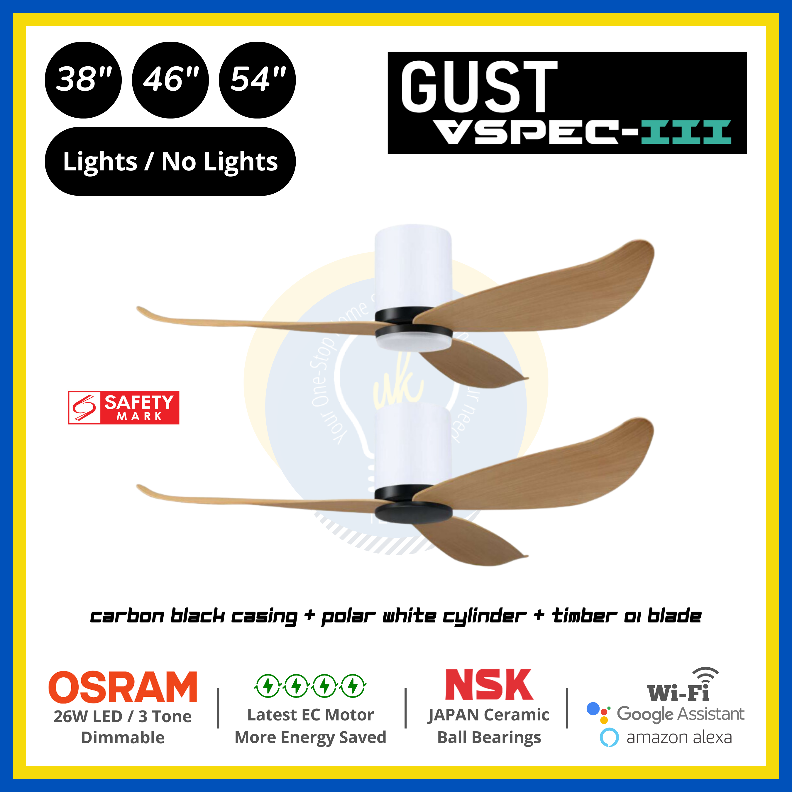 PO Eco Gust VSPEC-III 3 Blades (38"/46"/54") Air Foil 01 Blade Ceiling Fan