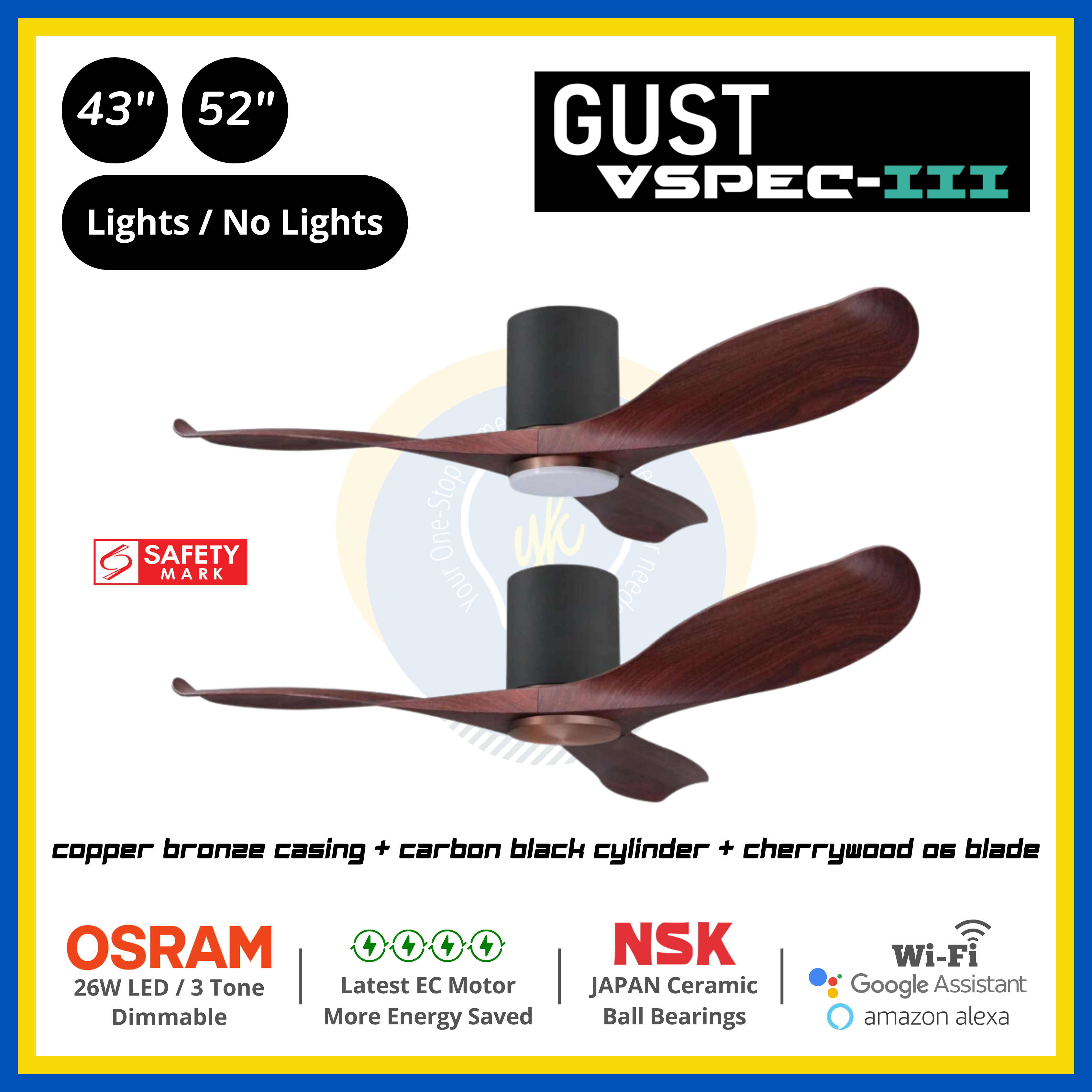PO Eco Gust VSPEC-III 3 Blades (43"/52") Air Foil 06 Blade Ceiling Fan
