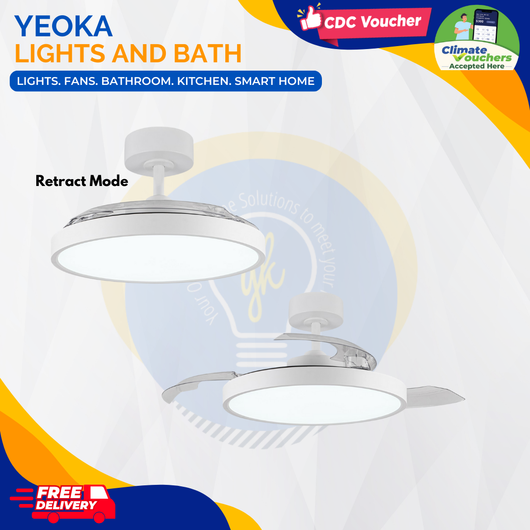 FANCO Tristar Retract Retractable Ceiling Fan with Bright 40W LED Tri-Colour Dimmable Light