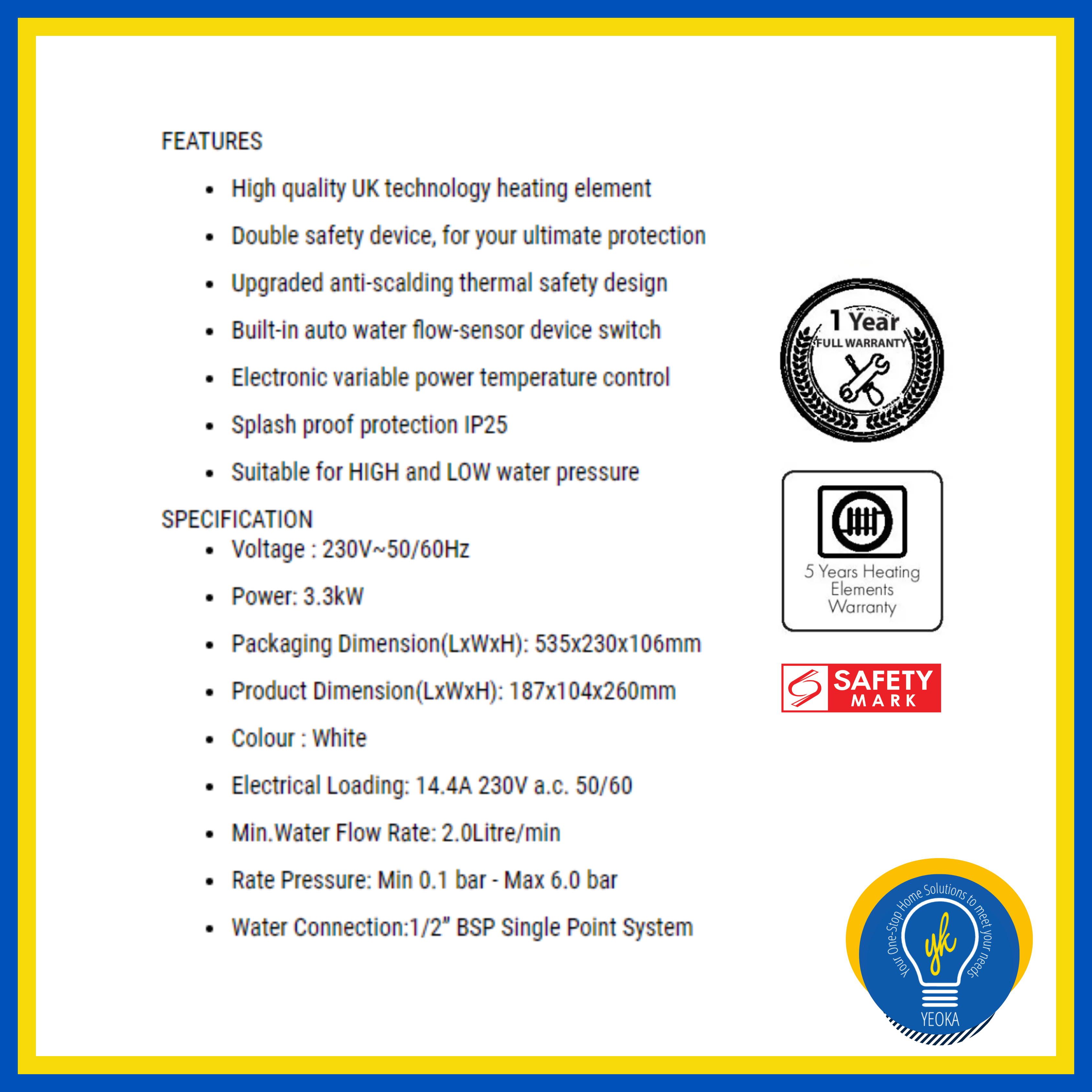 MISTRAL MSH118 Instant Shower Heater