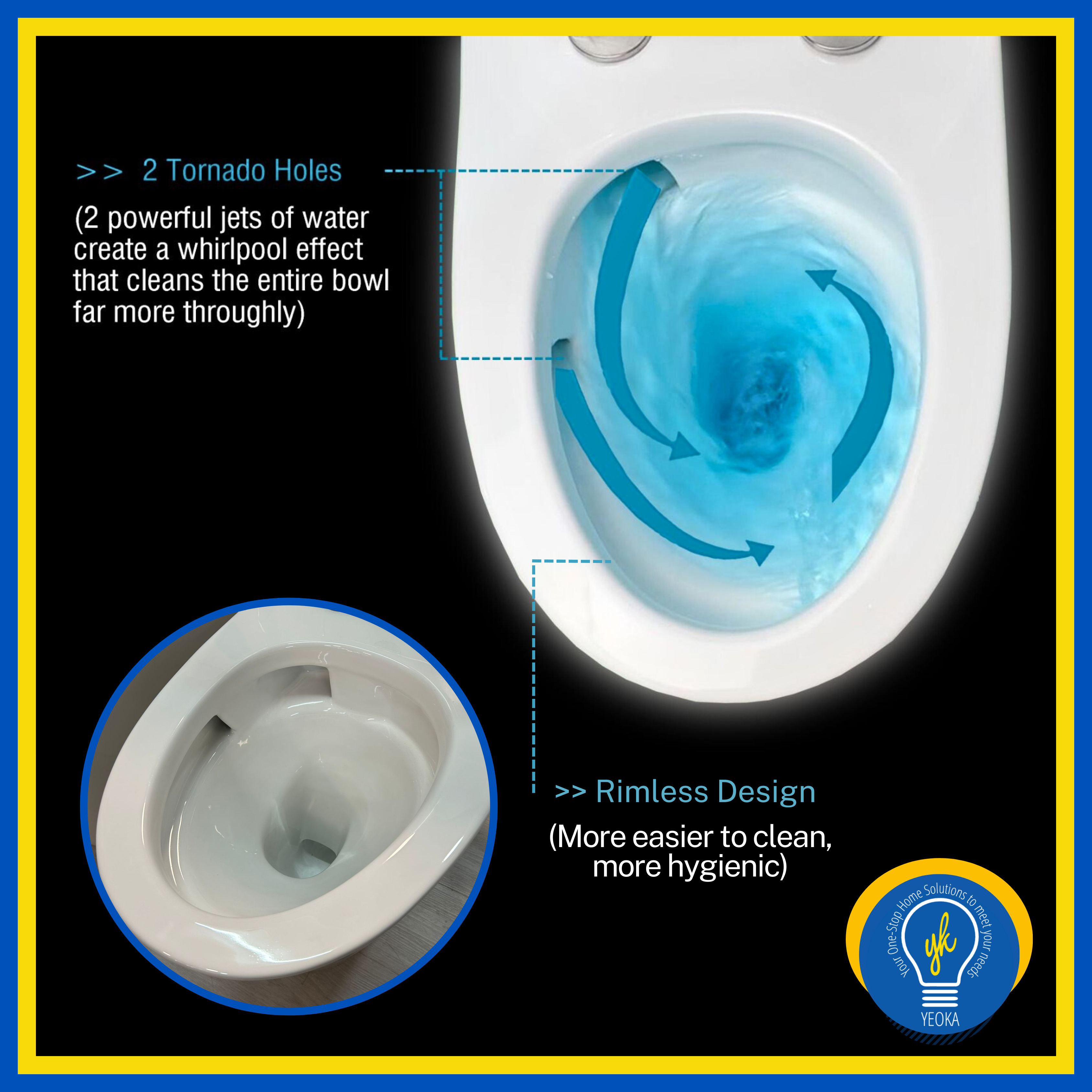 One-Piece Rimless (V-Shape) + Turbo Tornado Toilet Bowl