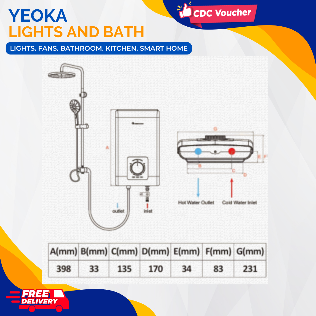 Decco Coral 8 Instant heater with Rainshower Set