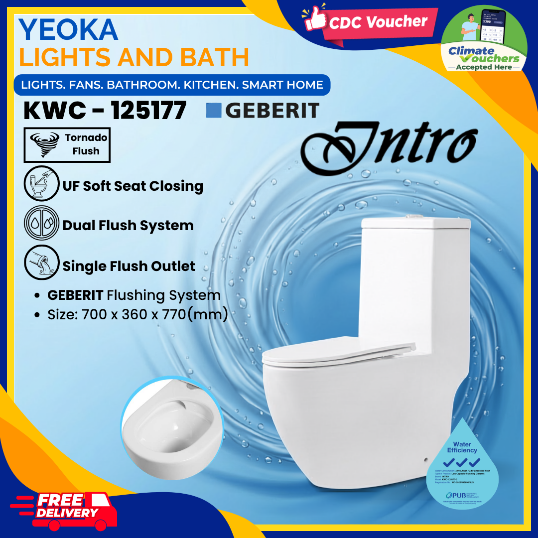 INTRO KWC Series Toilet Bowl, Tornado Flushing, Dual Flush System, UF Soft Closing, P-Trap S-Trap Compatible, Single/Double Flush Outlet