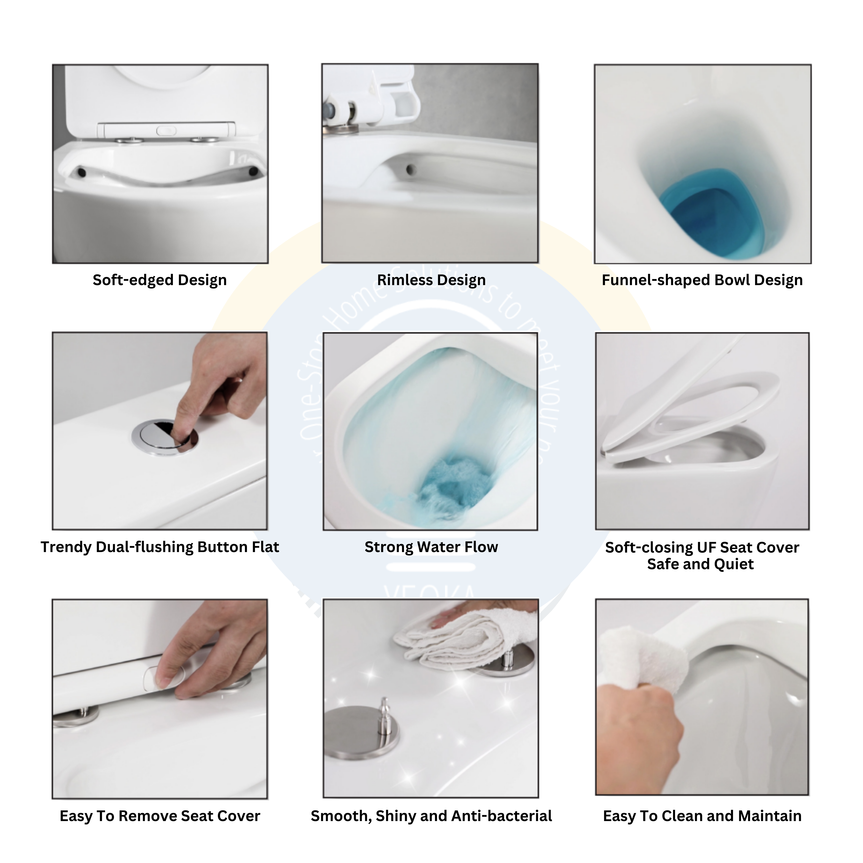 Rimless Funnel Flush One-Piece Closet Toilet Bowl (x2 Pcs Set)