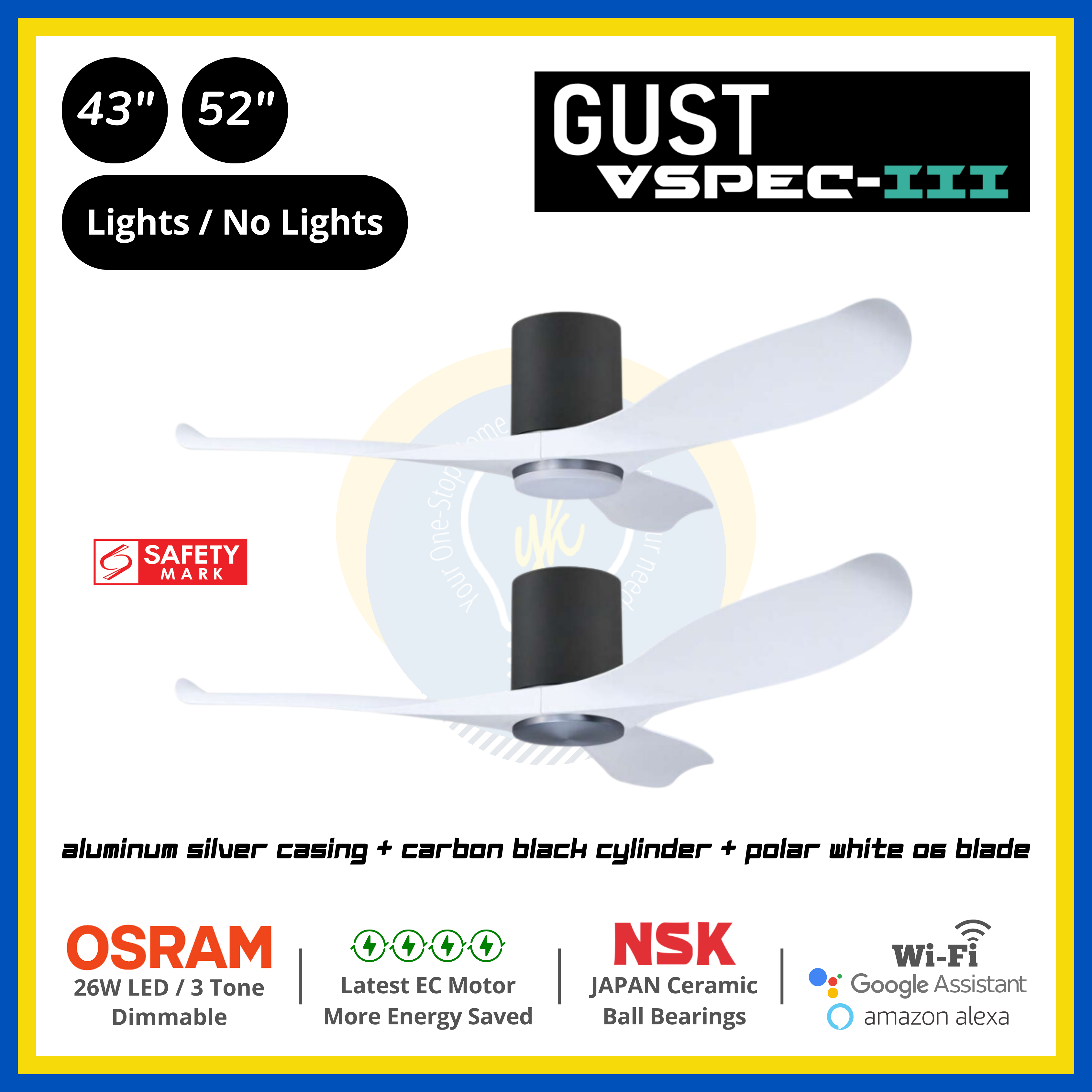 PO Eco Gust VSPEC-III 3 Blades (43"/52") Air Foil 06 Blade Ceiling Fan