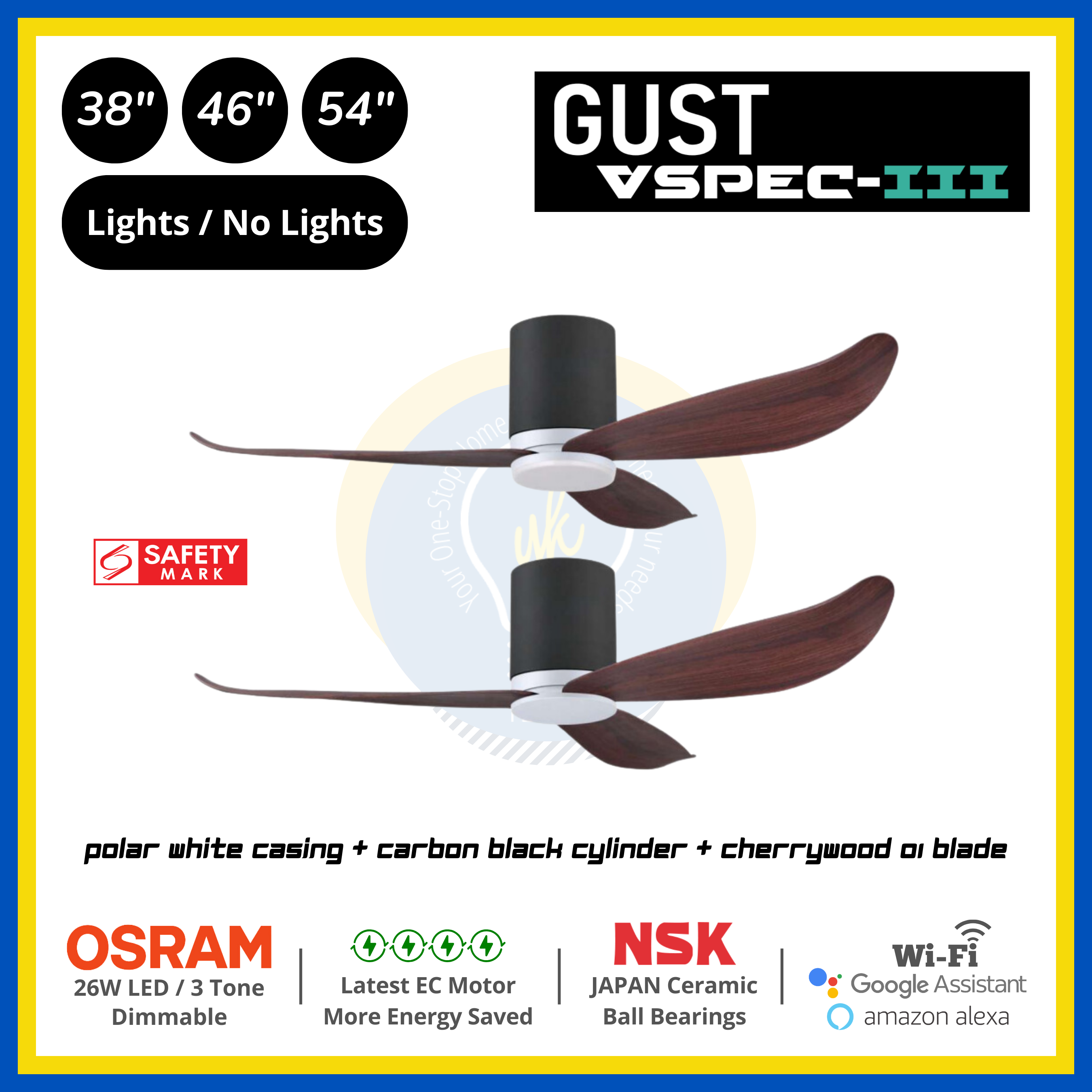 PO Eco Gust VSPEC-III 3 Blades (38"/46"/54") Air Foil 01 Blade Ceiling Fan