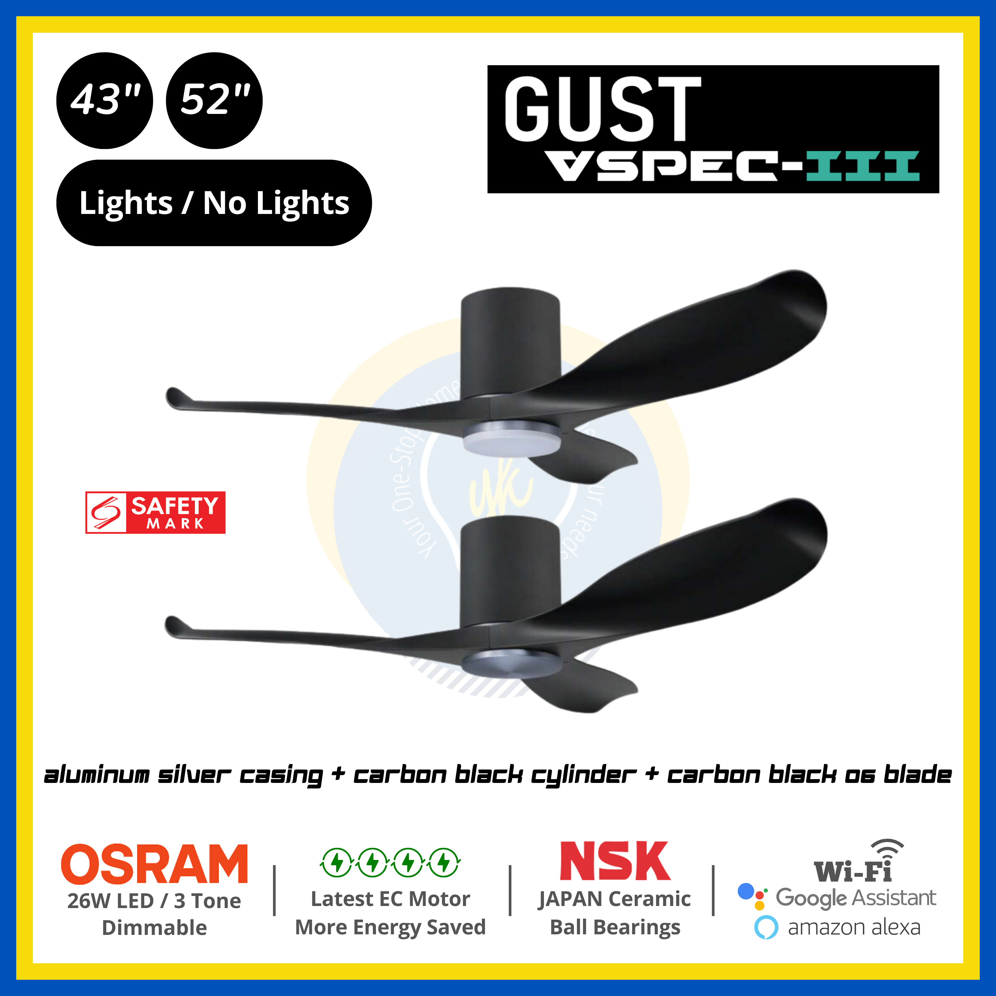 PO Eco Gust VSPEC-III 3 Blades (43"/52") Air Foil 06 Blade Ceiling Fan