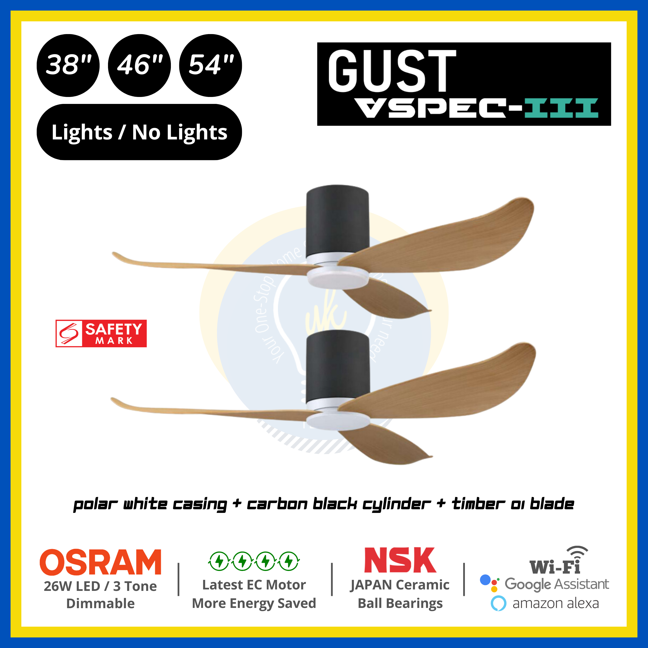 PO Eco Gust VSPEC-III 3 Blades (38"/46"/54") Air Foil 01 Blade Ceiling Fan