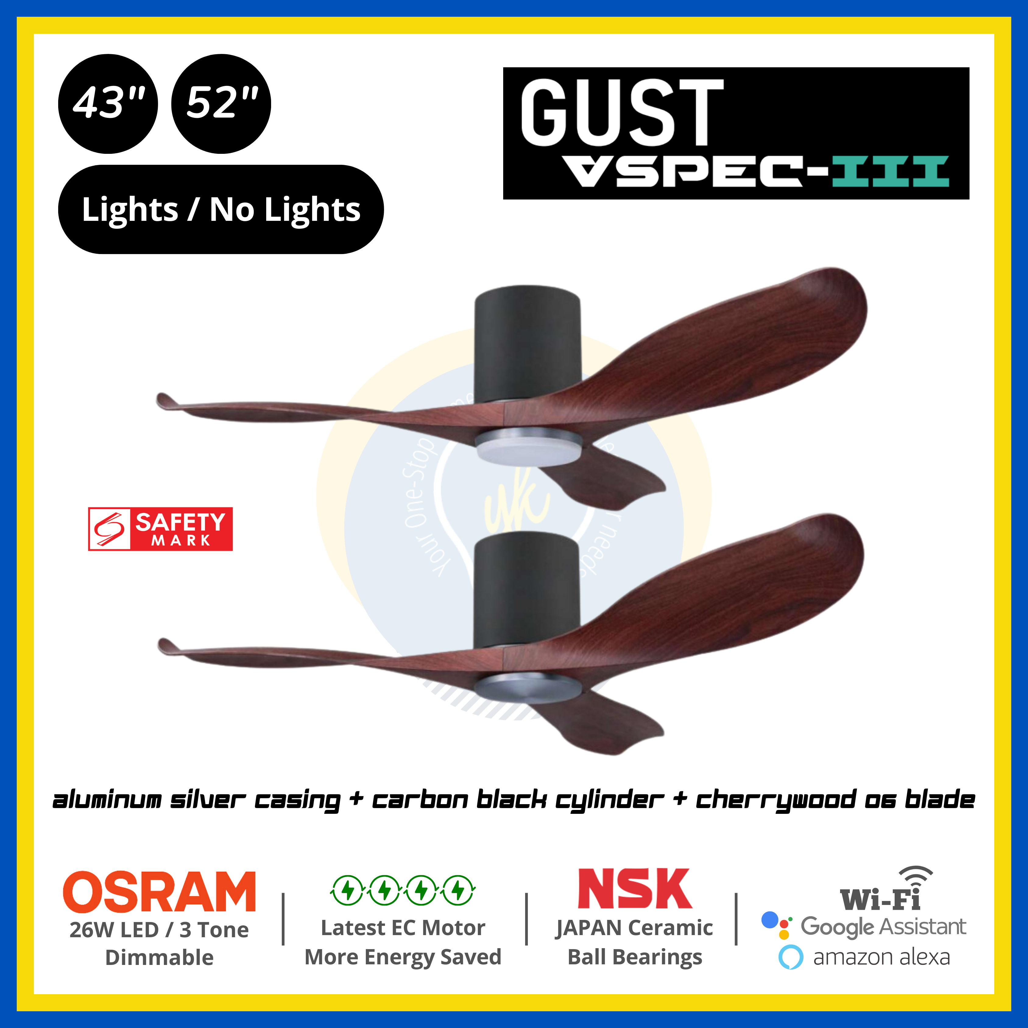 PO Eco Gust VSPEC-III 3 Blades (43"/52") Air Foil 06 Blade Ceiling Fan