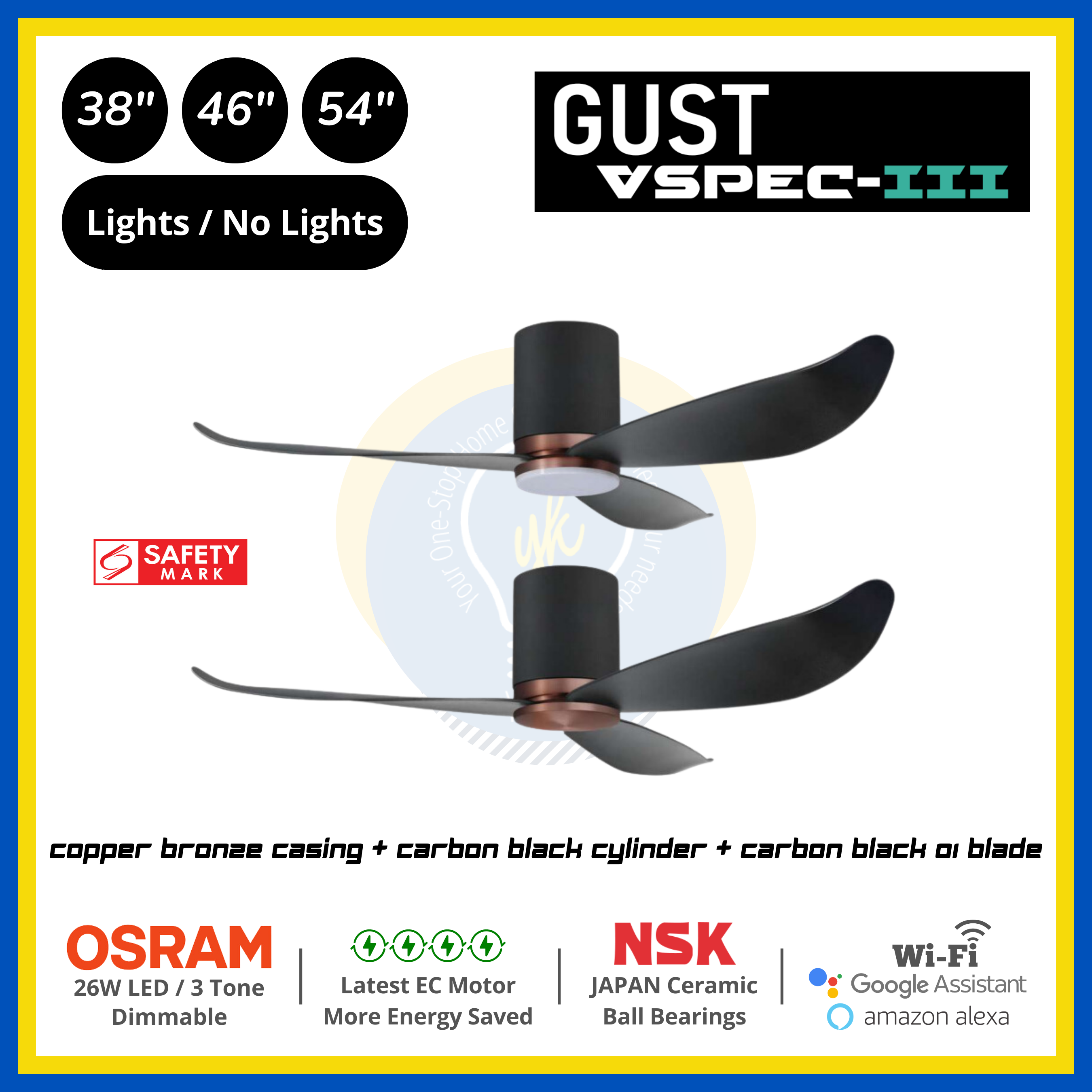 PO Eco Gust VSPEC-III 3 Blades (38"/46"/54") Air Foil 01 Blade Ceiling Fan