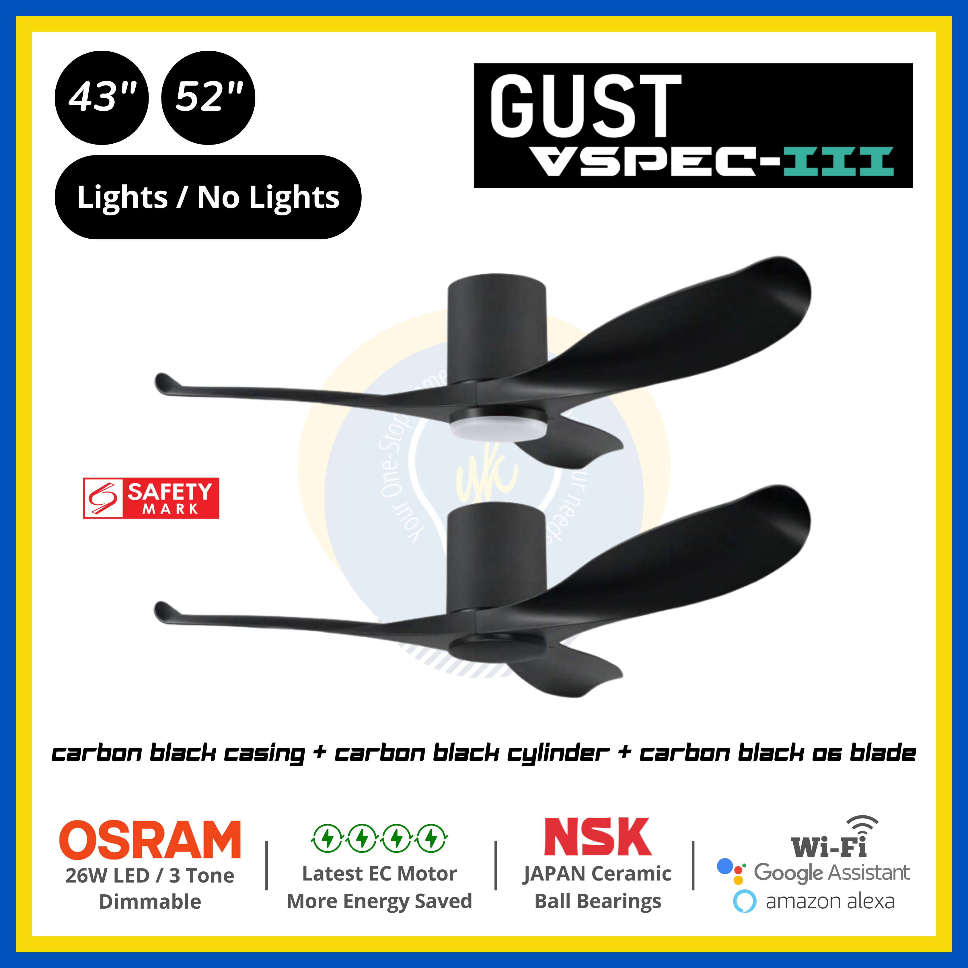 PO Eco Gust VSPEC-III 3 Blades (43"/52") Air Foil 06 Blade Ceiling Fan