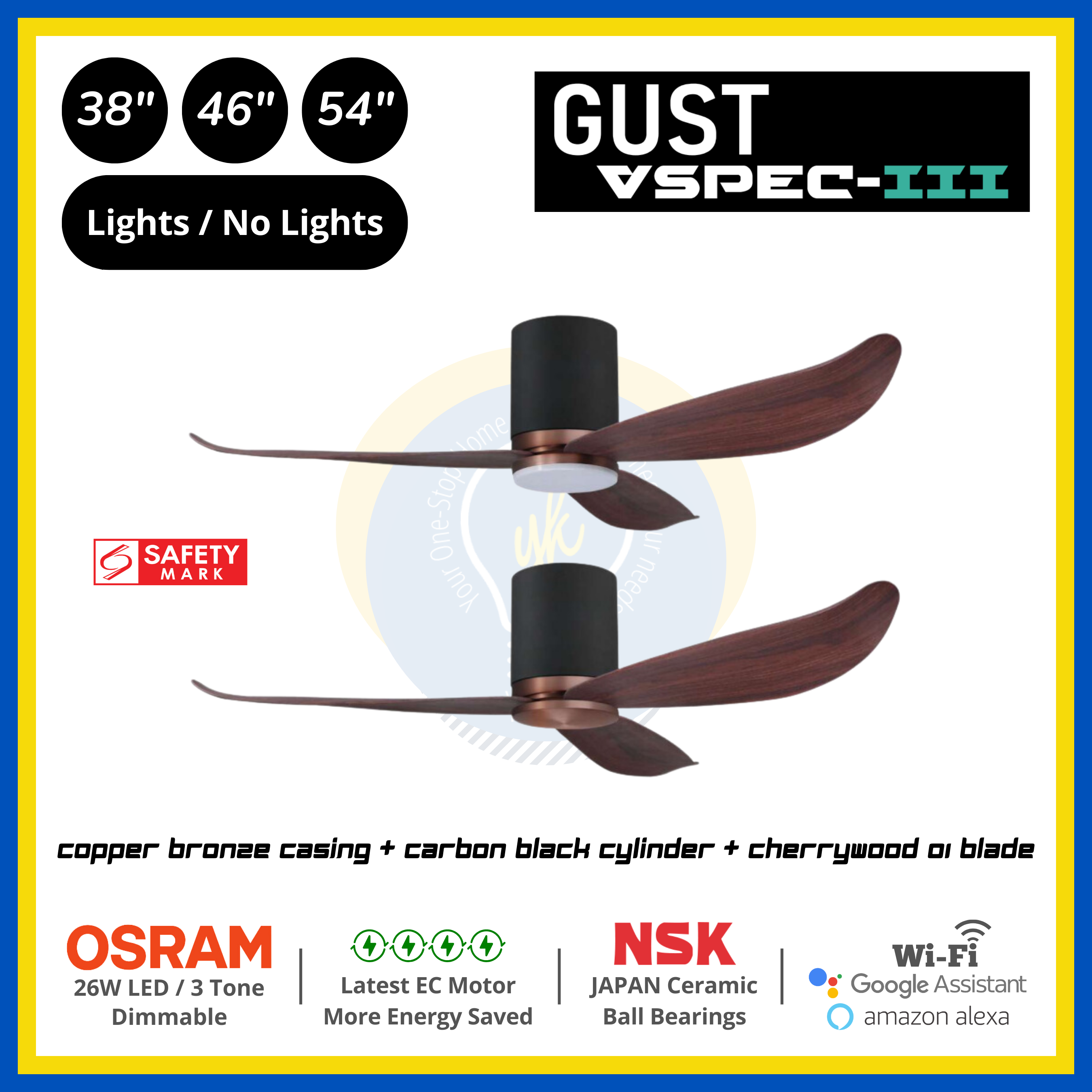 PO Eco Gust VSPEC-III 3 Blades (38"/46"/54") Air Foil 01 Blade Ceiling Fan