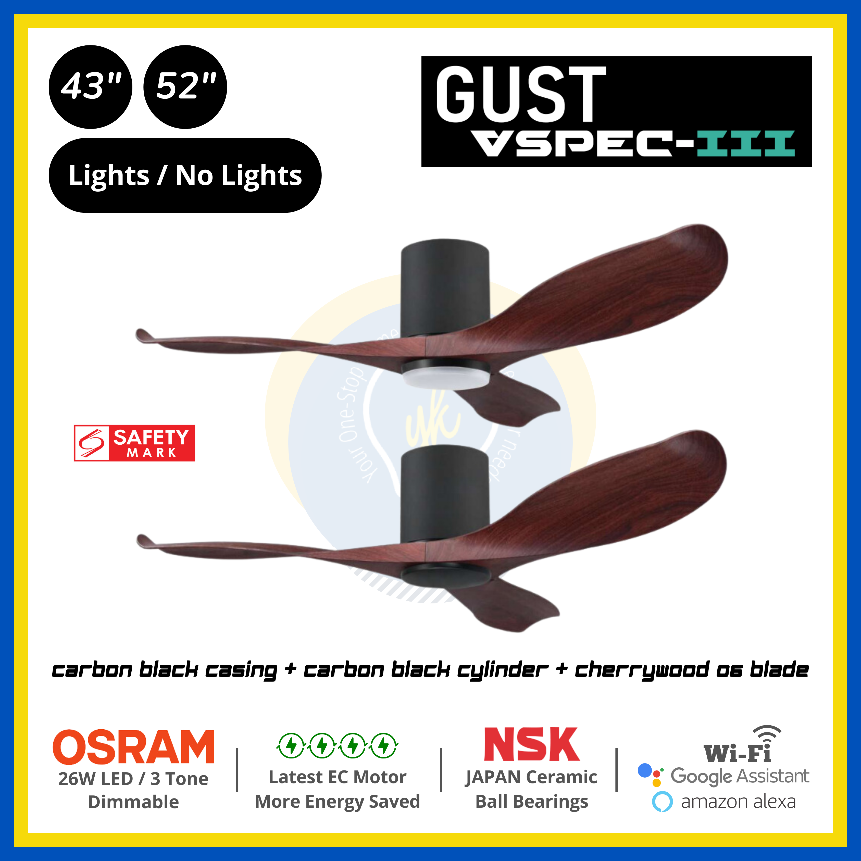 PO Eco Gust VSPEC-III 3 Blades (43"/52") Air Foil 06 Blade Ceiling Fan