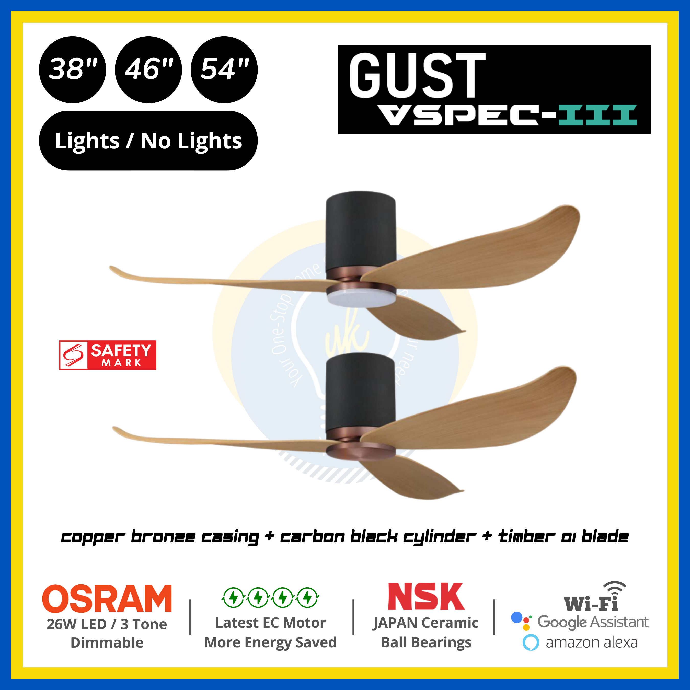 PO Eco Gust VSPEC-III 3 Blades (38"/46"/54") Air Foil 01 Blade Ceiling Fan