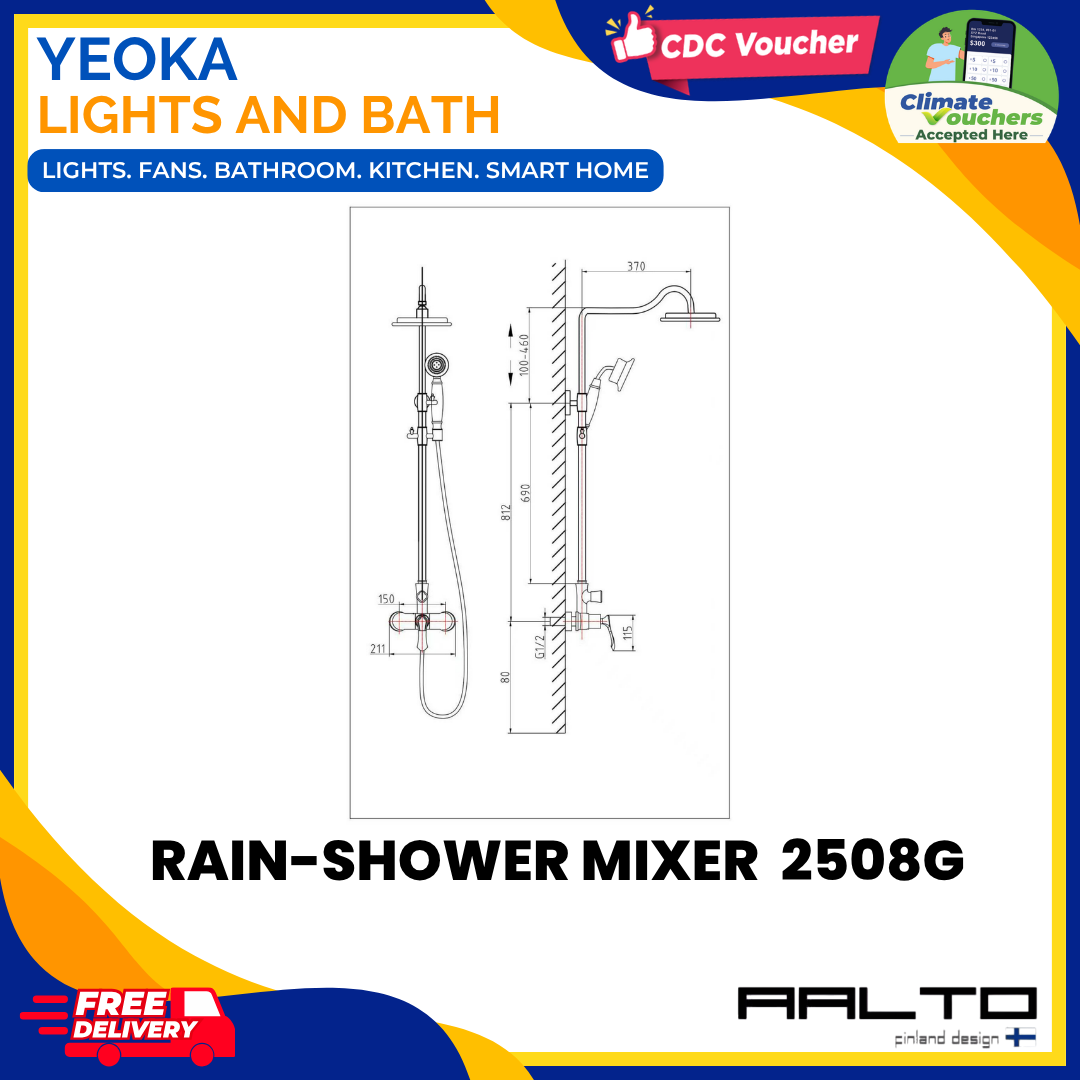 AALTO 2508G Modern Rainshower Mixer Set