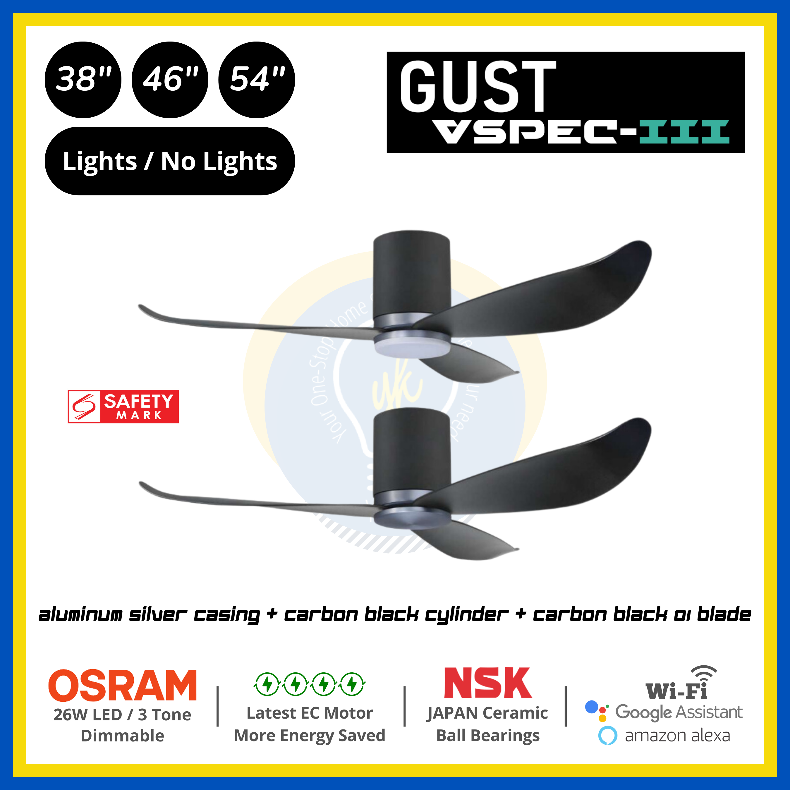 PO Eco Gust VSPEC-III 3 Blades (38"/46"/54") Air Foil 01 Blade Ceiling Fan