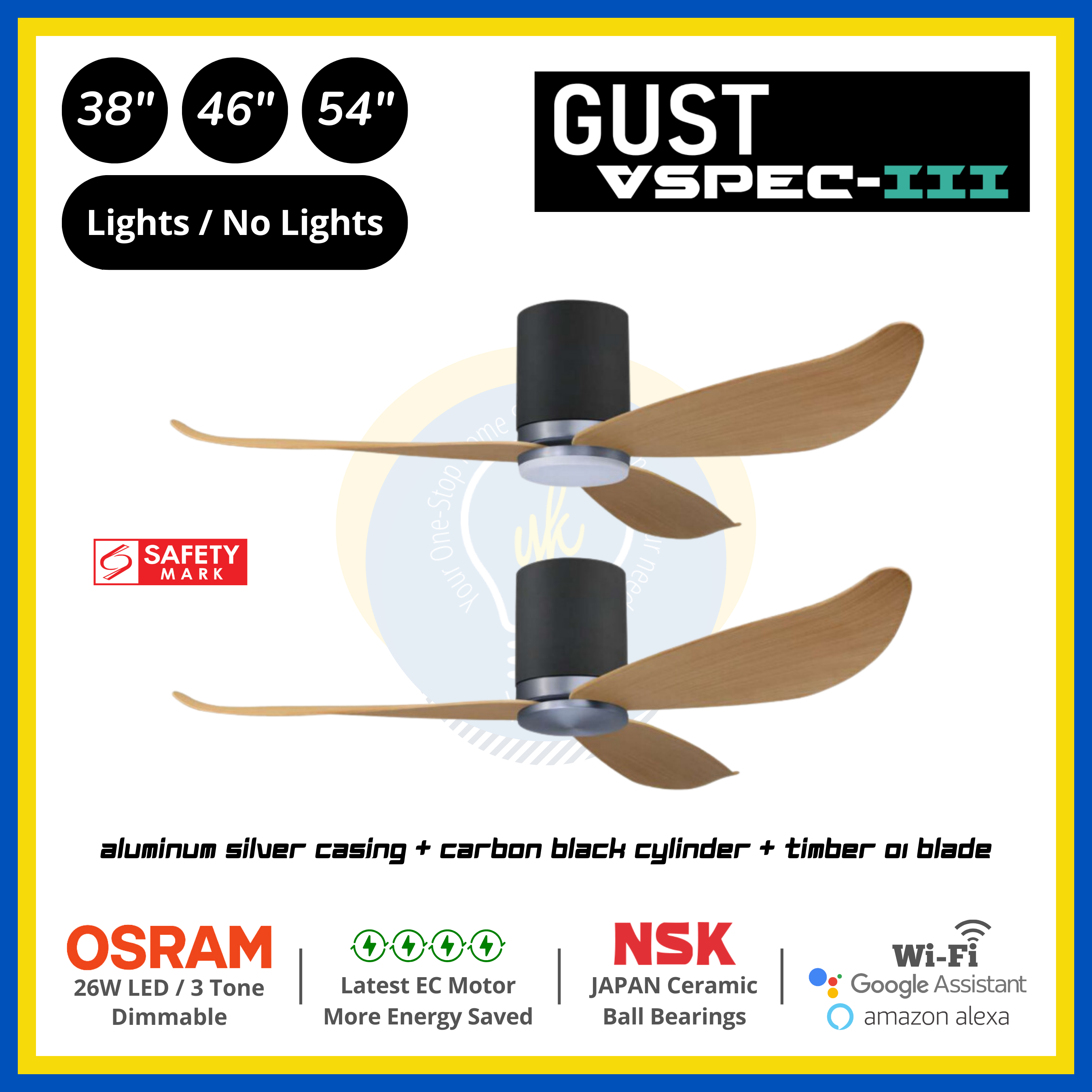 PO Eco Gust VSPEC-III 3 Blades (38"/46"/54") Air Foil 01 Blade Ceiling Fan