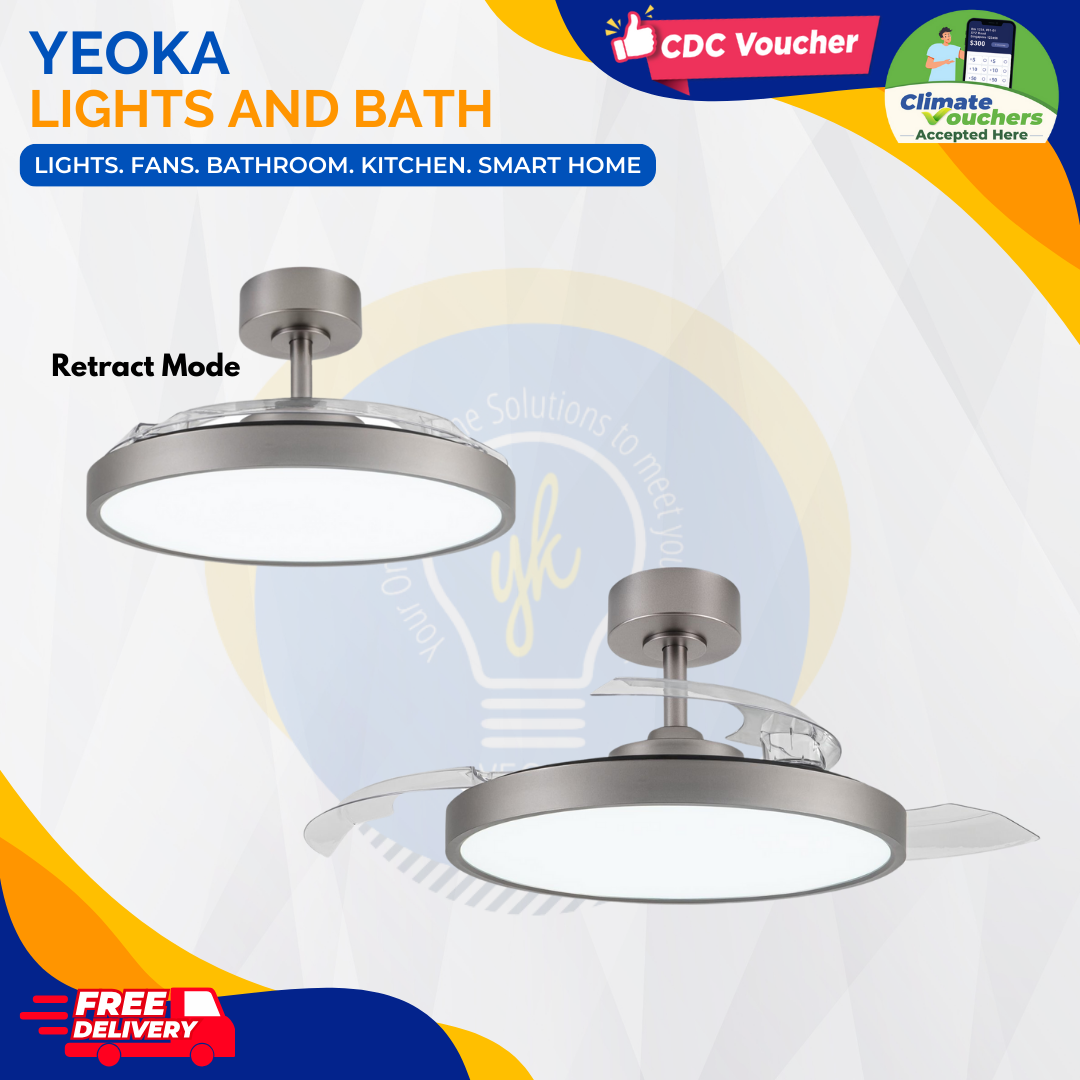 FANCO Tristar Retract Retractable Ceiling Fan with Bright 40W LED Tri-Colour Dimmable Light