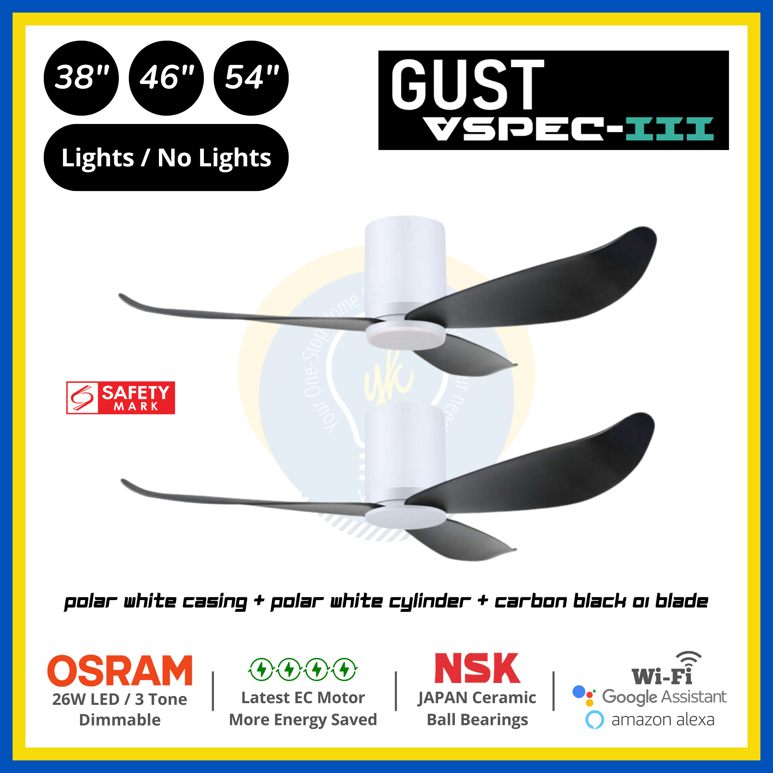 PO Eco Gust VSPEC-III 3 Blades (38"/46"/54") Air Foil 01 Blade Ceiling Fan