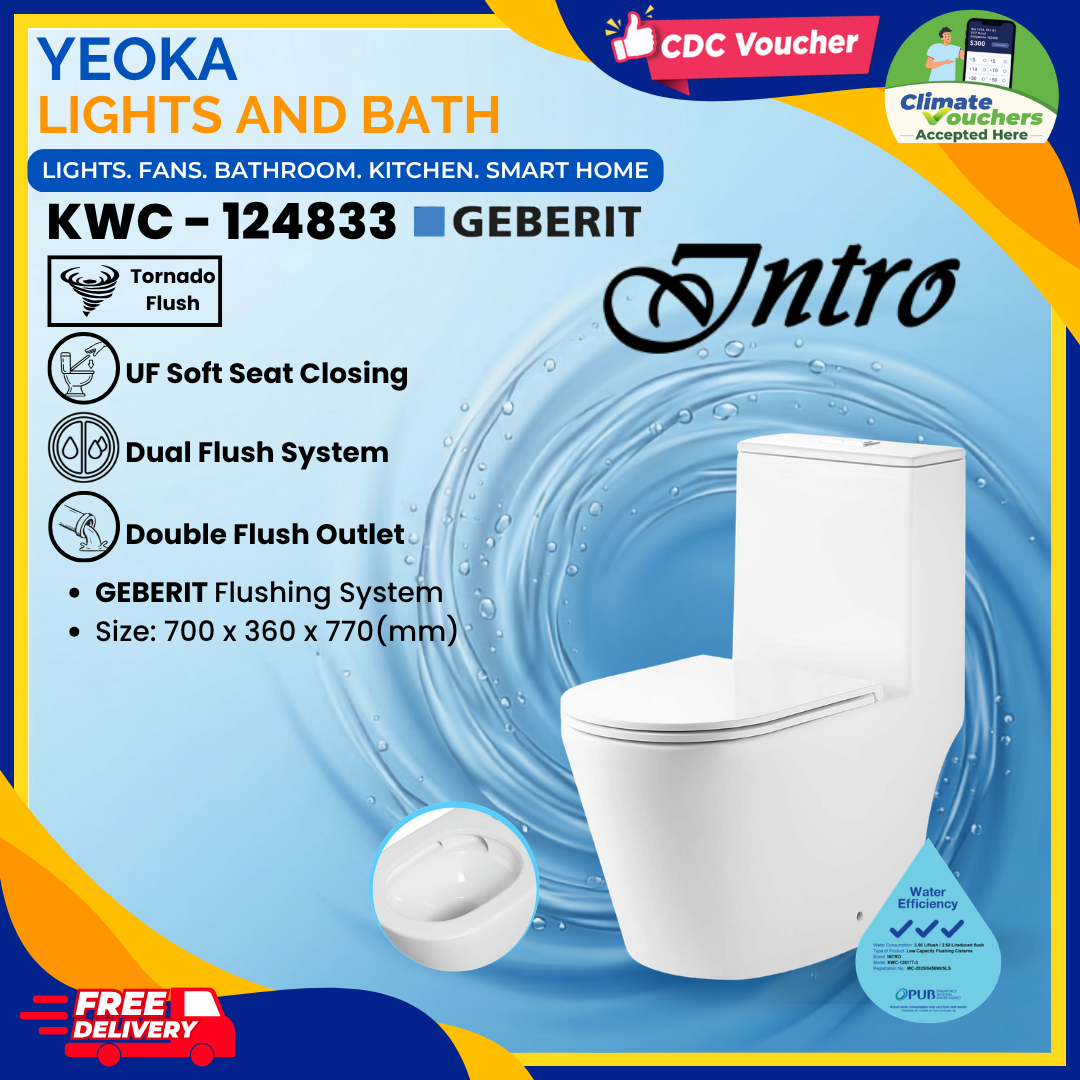 INTRO KWC Series Toilet Bowl, Tornado Flushing, Dual Flush System, UF Soft Closing, P-Trap S-Trap Compatible, Single/Double Flush Outlet