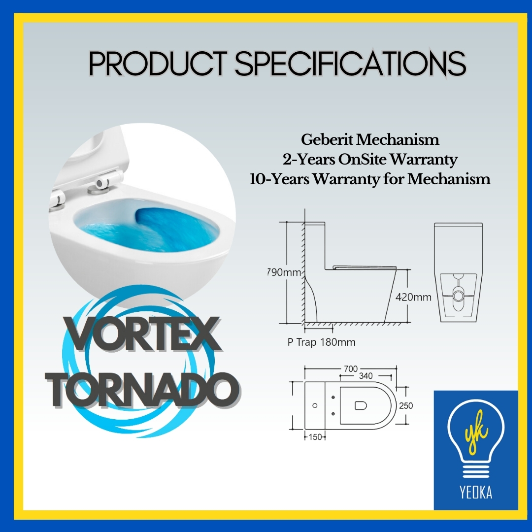 Eaco T988 Rimless Vortex Tornado Flushing Geberit Mechanism Dual Flush Soft Closing Seat