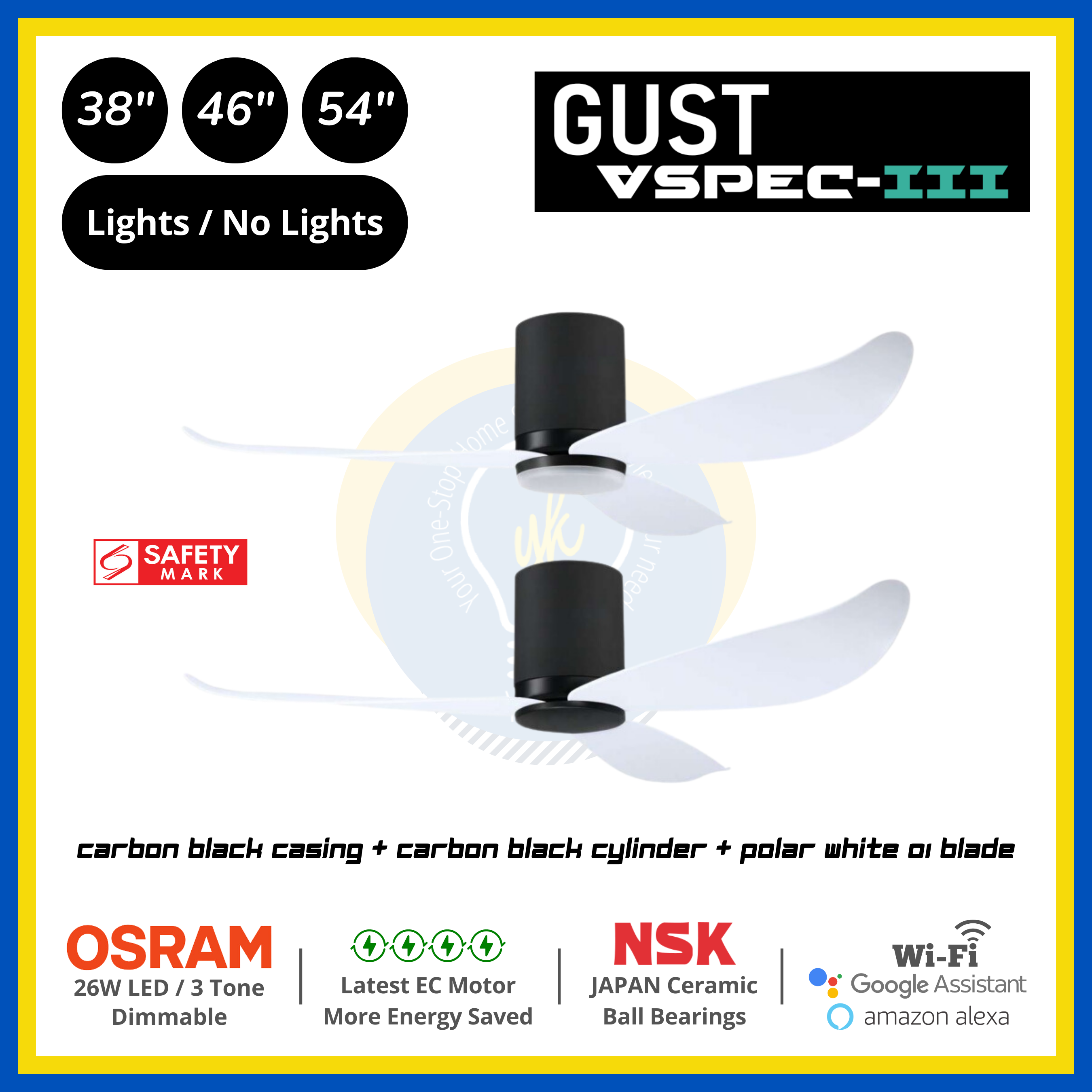 PO Eco Gust VSPEC-III 3 Blades (38"/46"/54") Air Foil 01 Blade Ceiling Fan