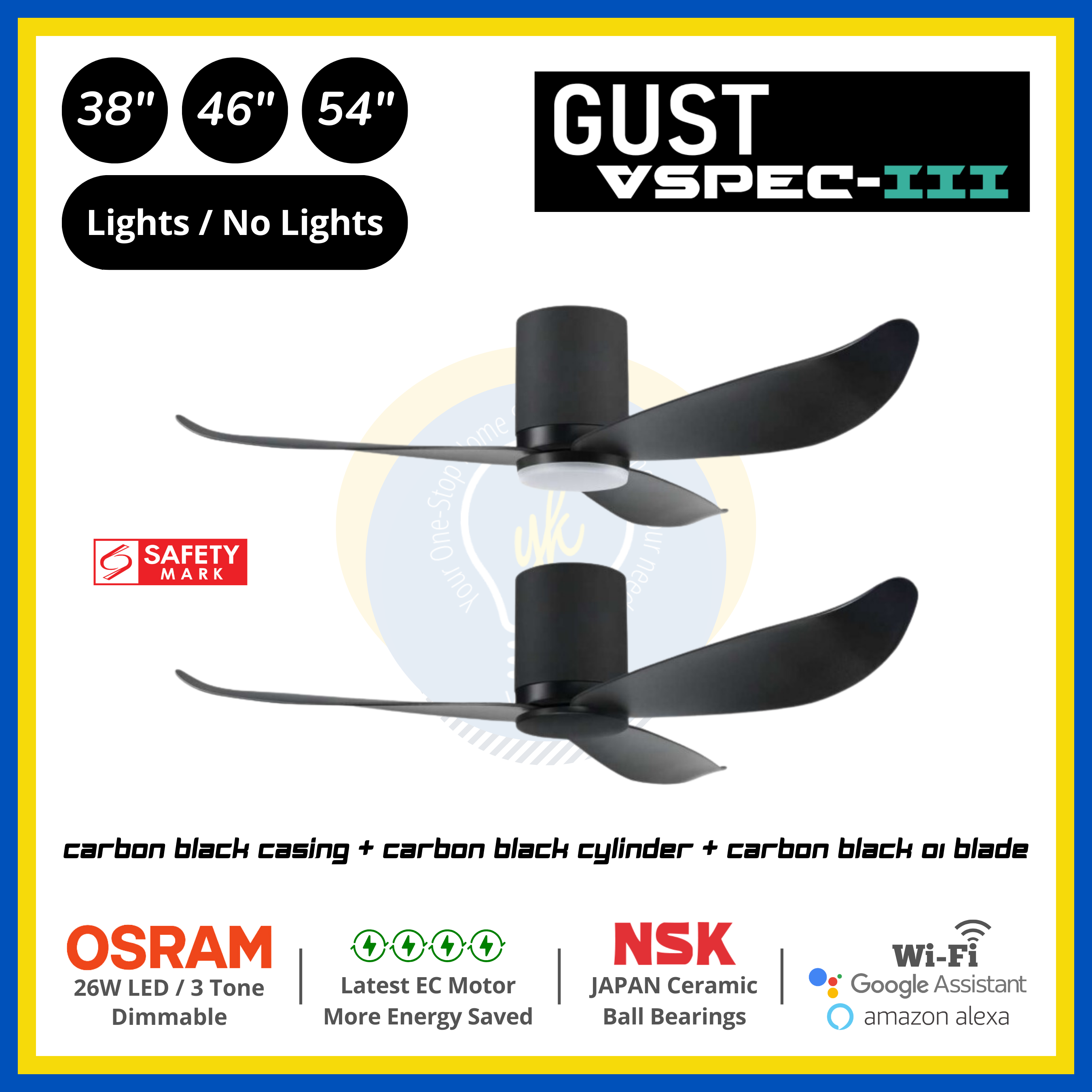 PO Eco Gust VSPEC-III 3 Blades (38"/46"/54") Air Foil 01 Blade Ceiling Fan